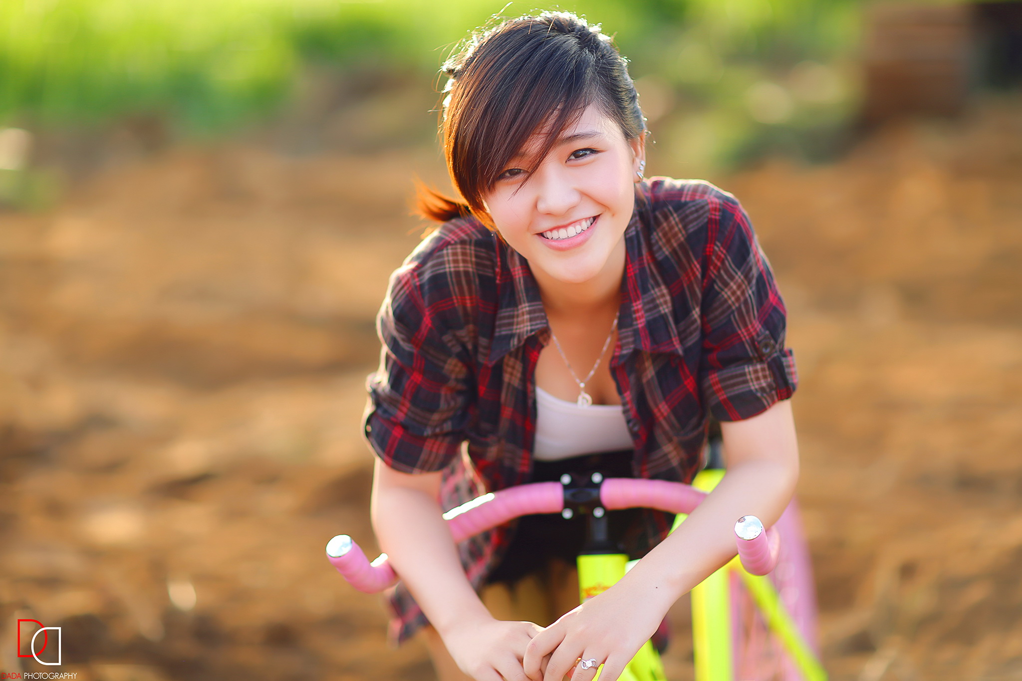 Women Model Brunette Looking At Viewer Bicycle Smiling Plaid Shirt Asian Women With Bicycles 2048x1365