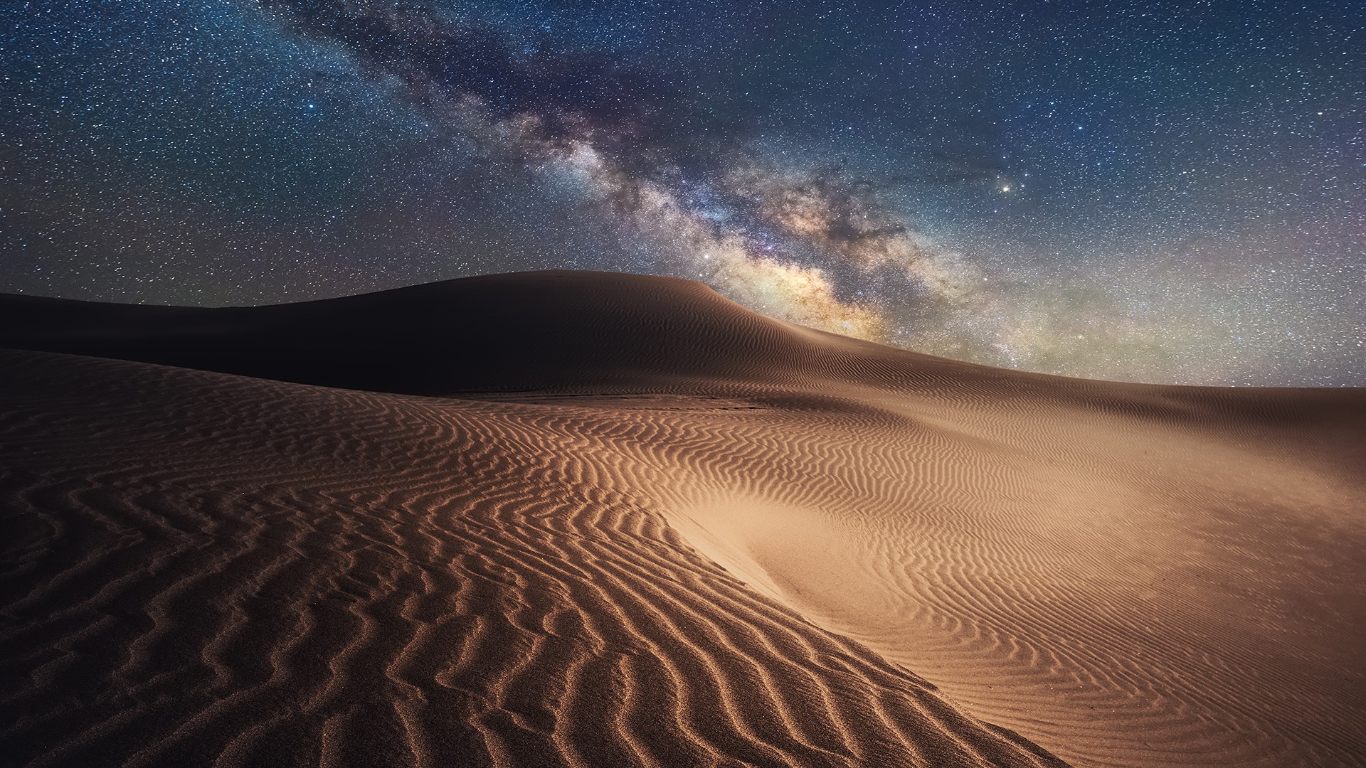 Nature Landscape Sand Desert Gobi Desert Mongolia China Stars Night 1920x1080