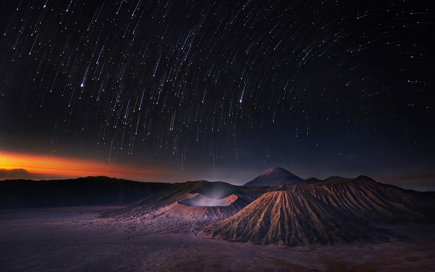 Landscape Mount Bromo Long Exposure Milky Way Crater Volcano Indonesia Star Trails 1440x900