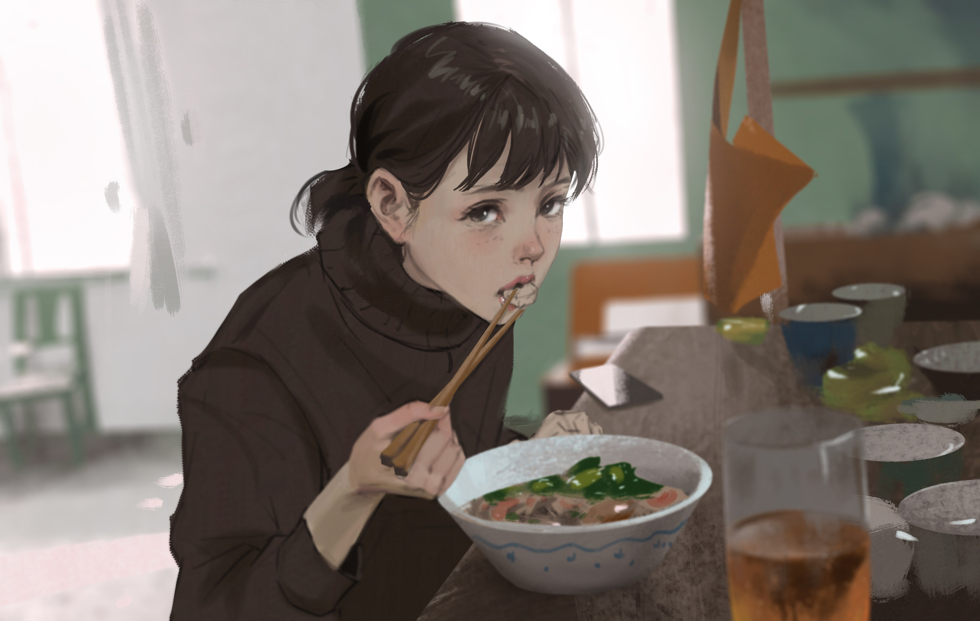 Rui Li Anime Girls Artwork Anime Eating Anime Girls Eating 1920x1218