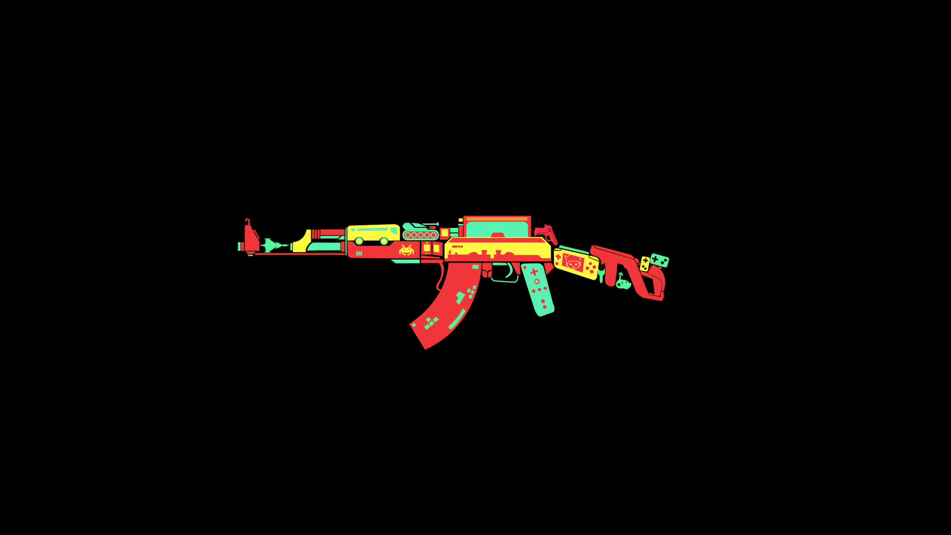 Gun Colorful Black Background AK 47 Rifles Video Game Art Controllers Controller 1920x1080