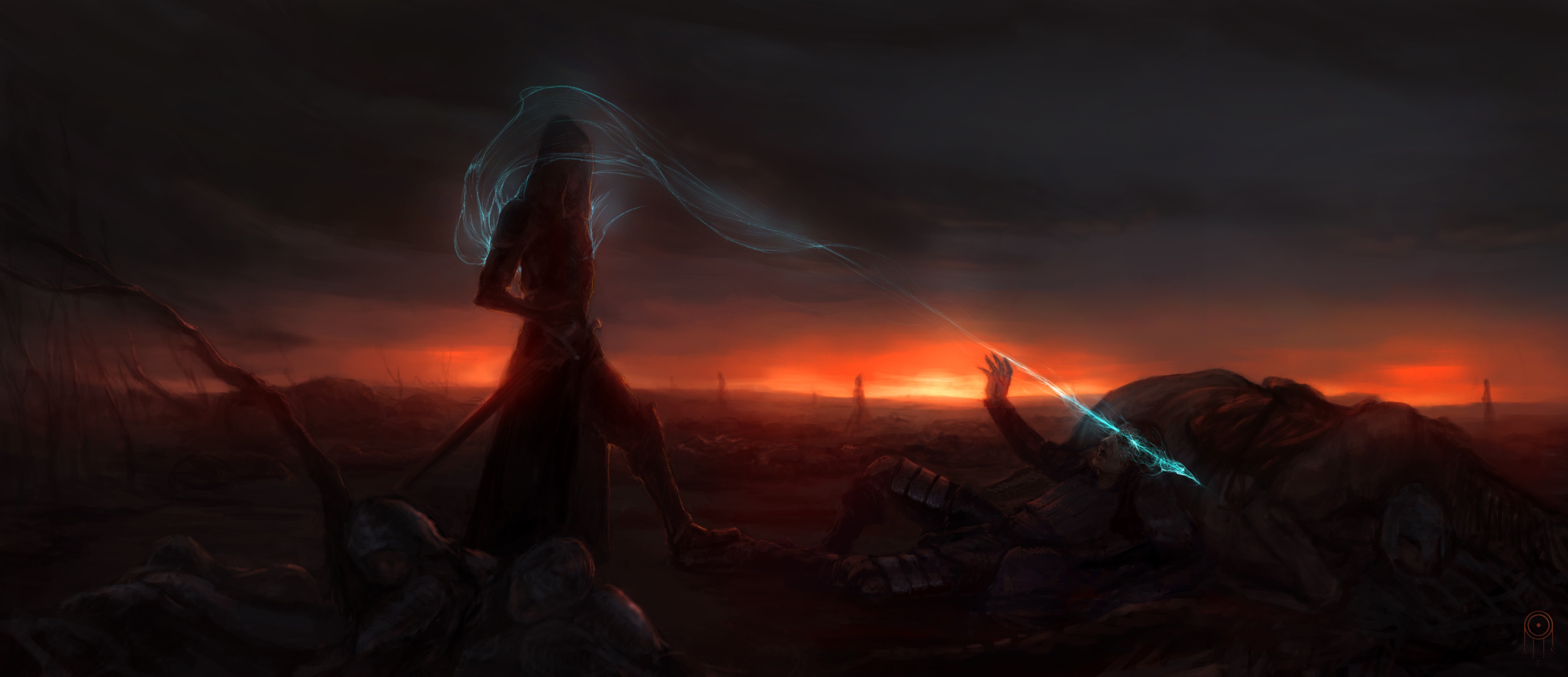 Fantasy Art Night Sunset Battlefields Magic 4634x2000