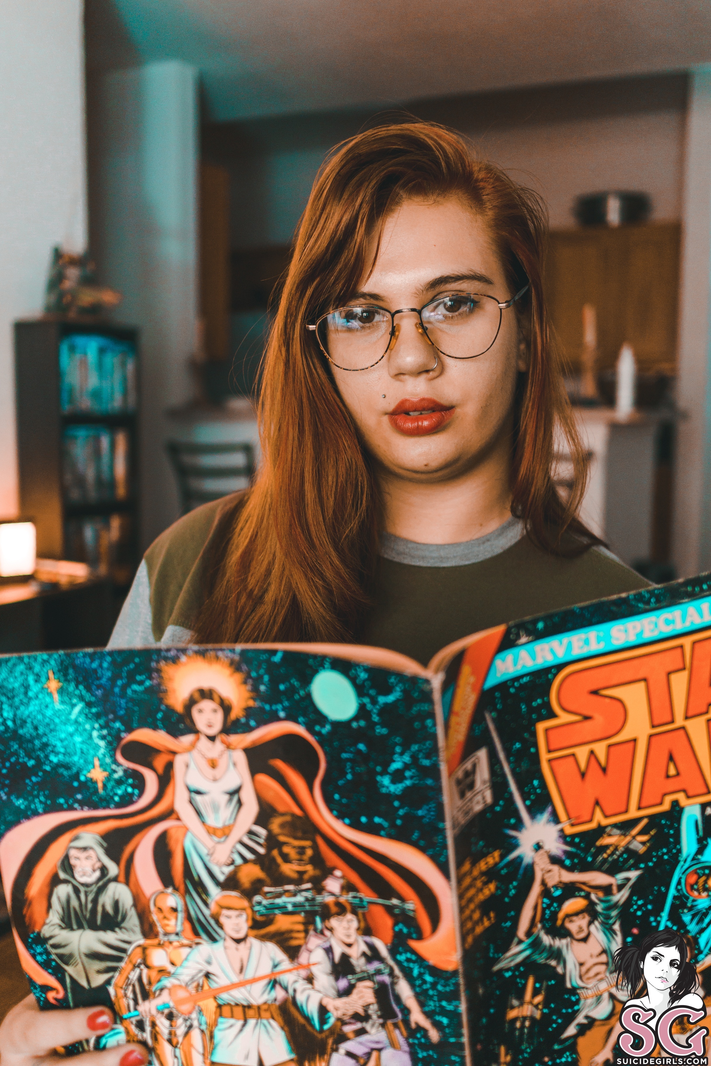 Women Living Rooms Redhead Chubby Magazines Long Hair Glasses Star Wars Nose Rings Women With Glasse 2432x3645