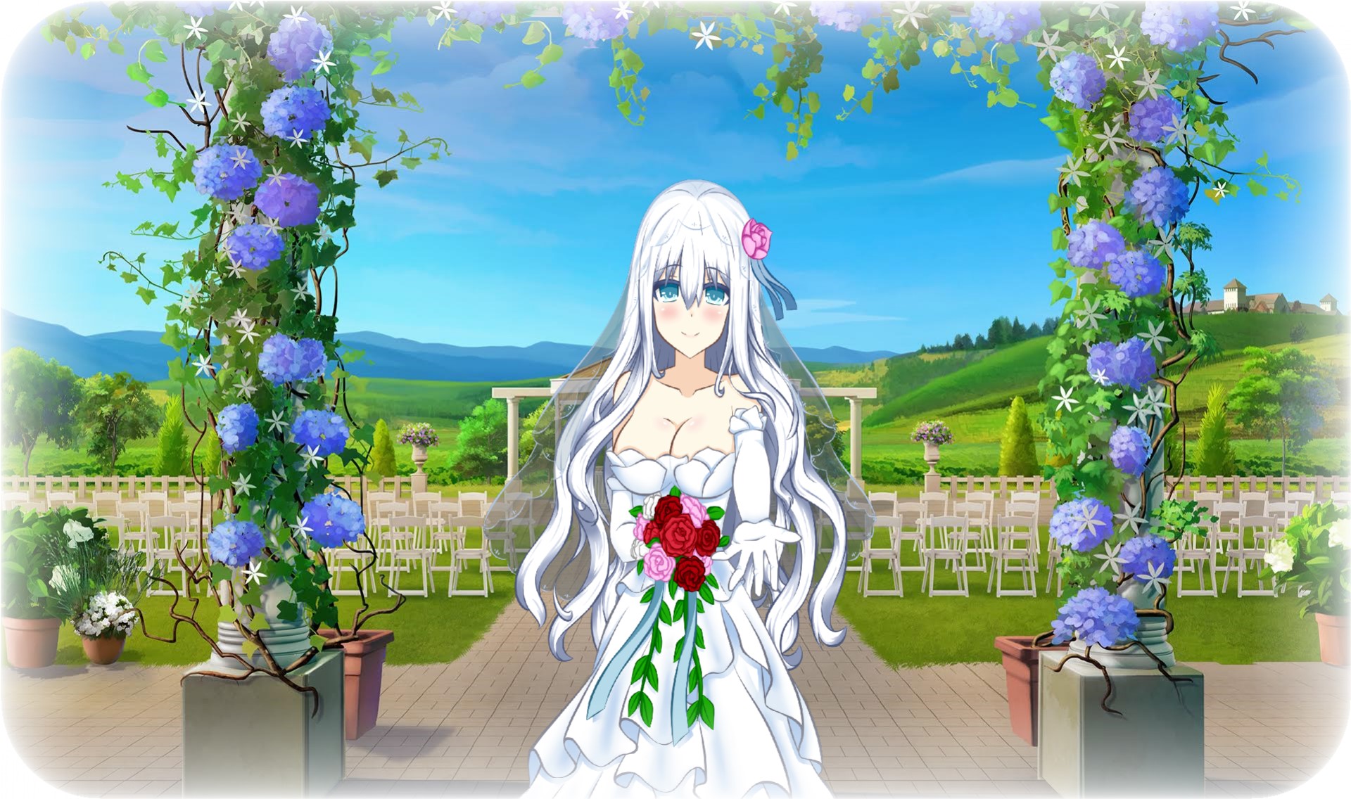 Kanade Shimizu Kanade Silver Date A Live Original Characters White Hair Blue Eyes Dress Wedding Dres 1920x1136