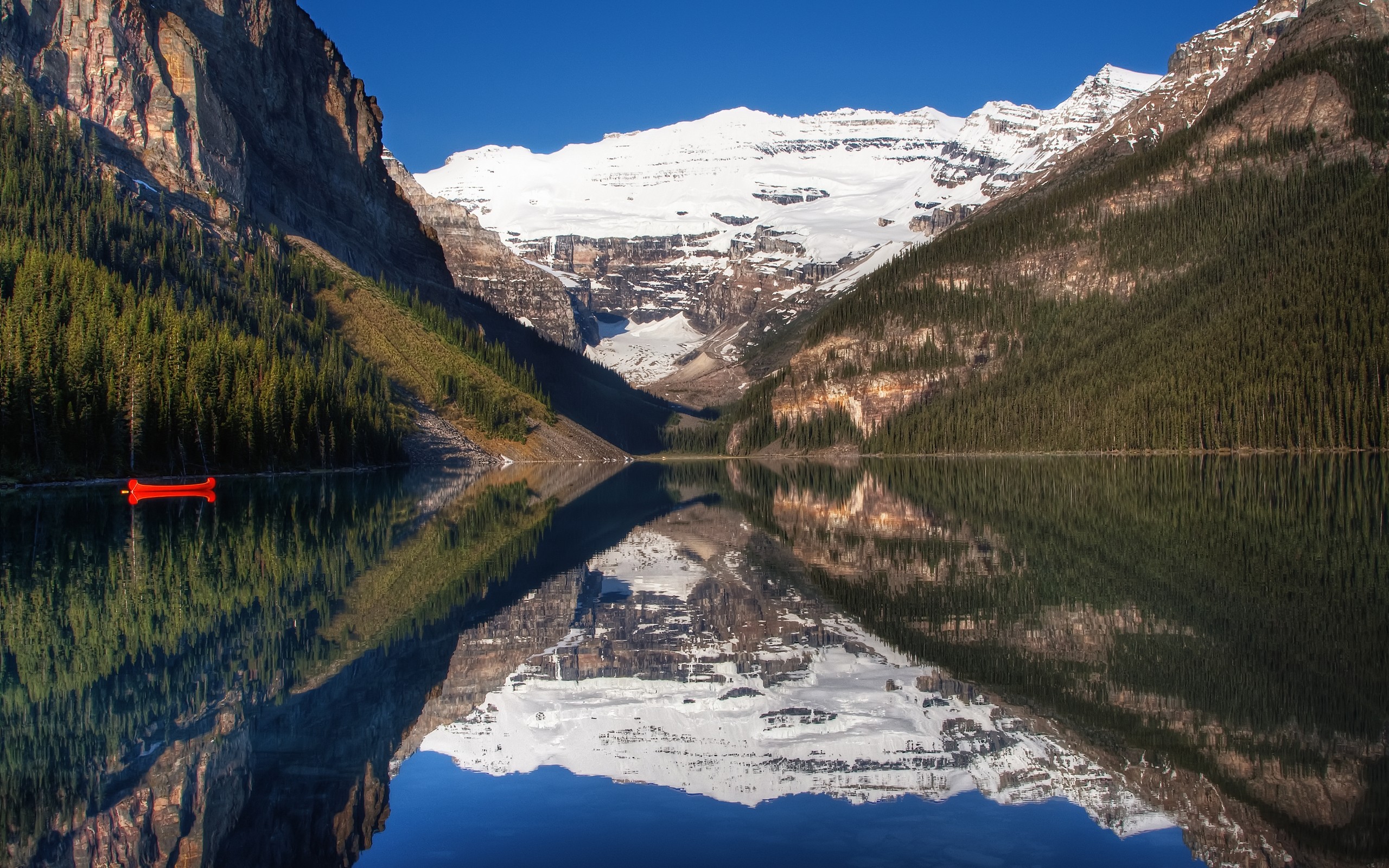 Landscape Mountains Lake Forest Canoes 2560x1600