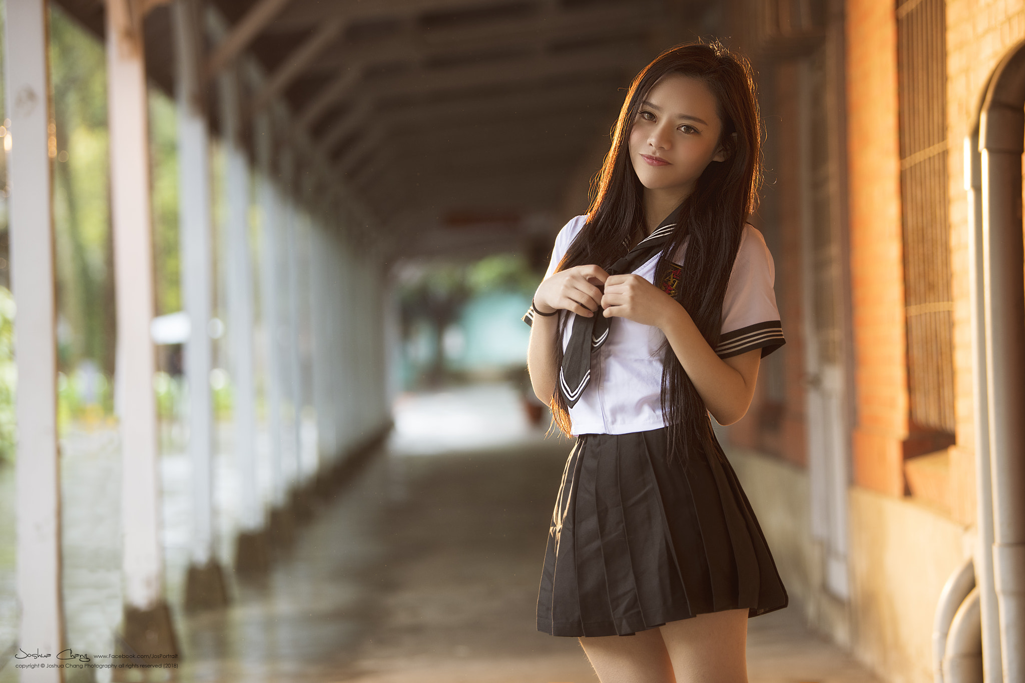 Women Model Asian Joshua Chang Brunette Looking At Viewer Skirt Blouse Tie School Uniform Long Hair 2048x1365