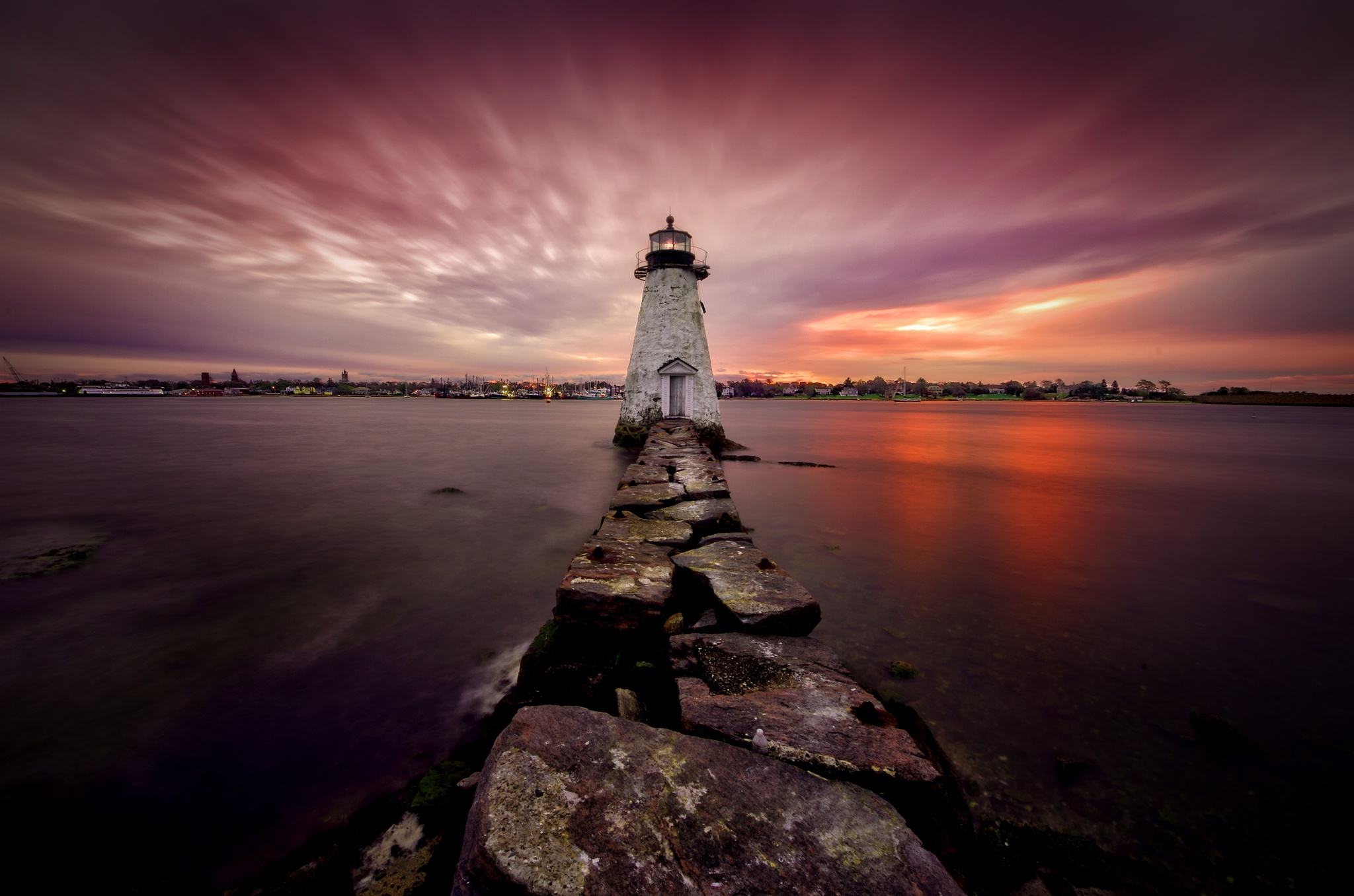 Massachusetts Lighthouse Nature Sky Red 2048x1357