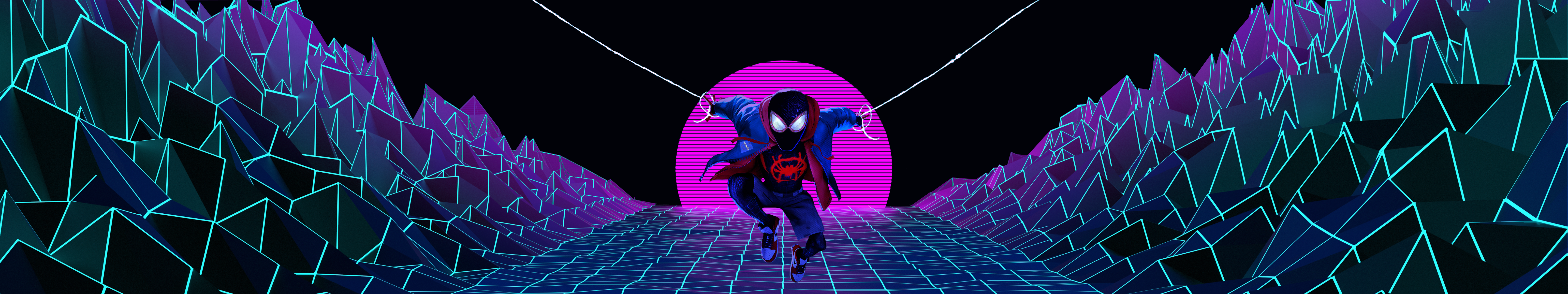 Spider Man Into The Spiderverse Neon Time Travel Web Comic 1980s Wide Angle Multiple Display Ultra W 5760x1080