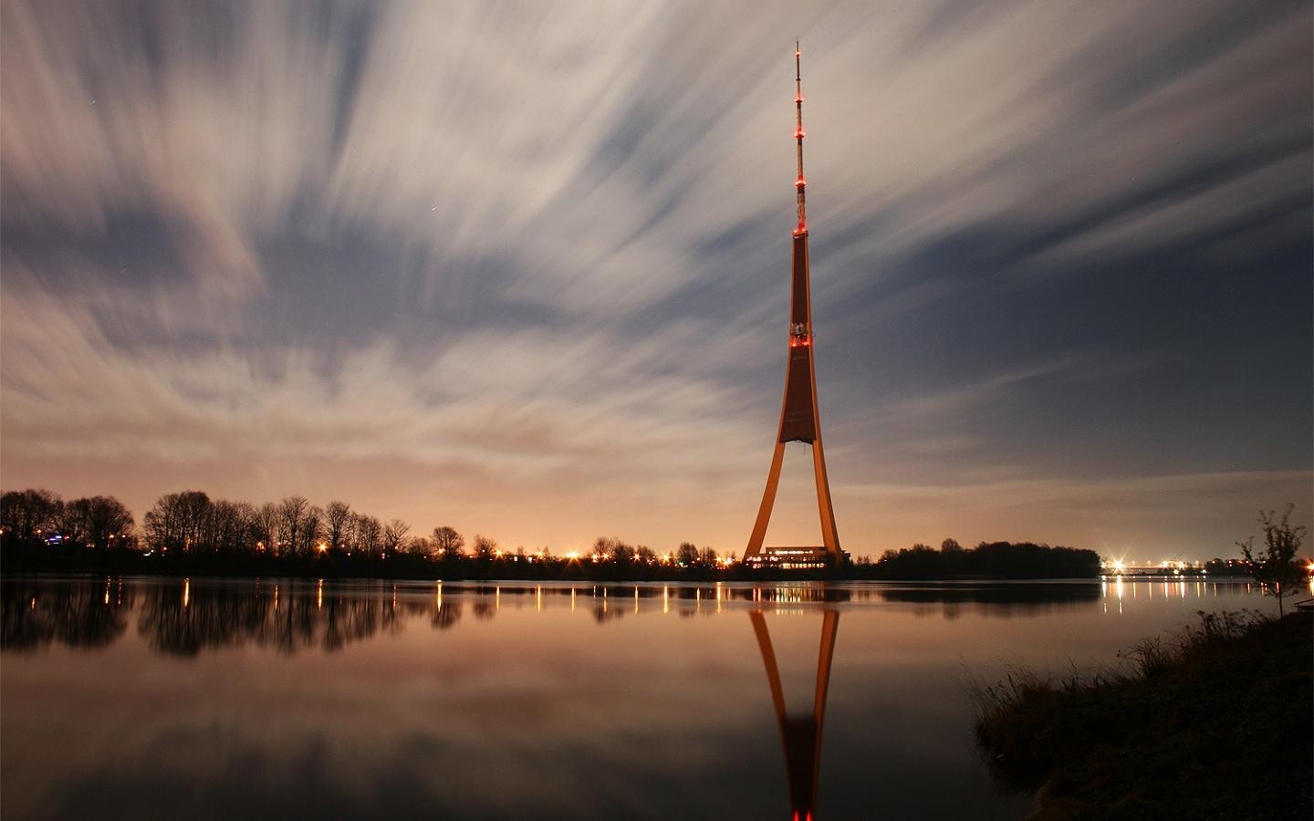 City Town Urban Tower Latvia Reflection Lake 1440x900