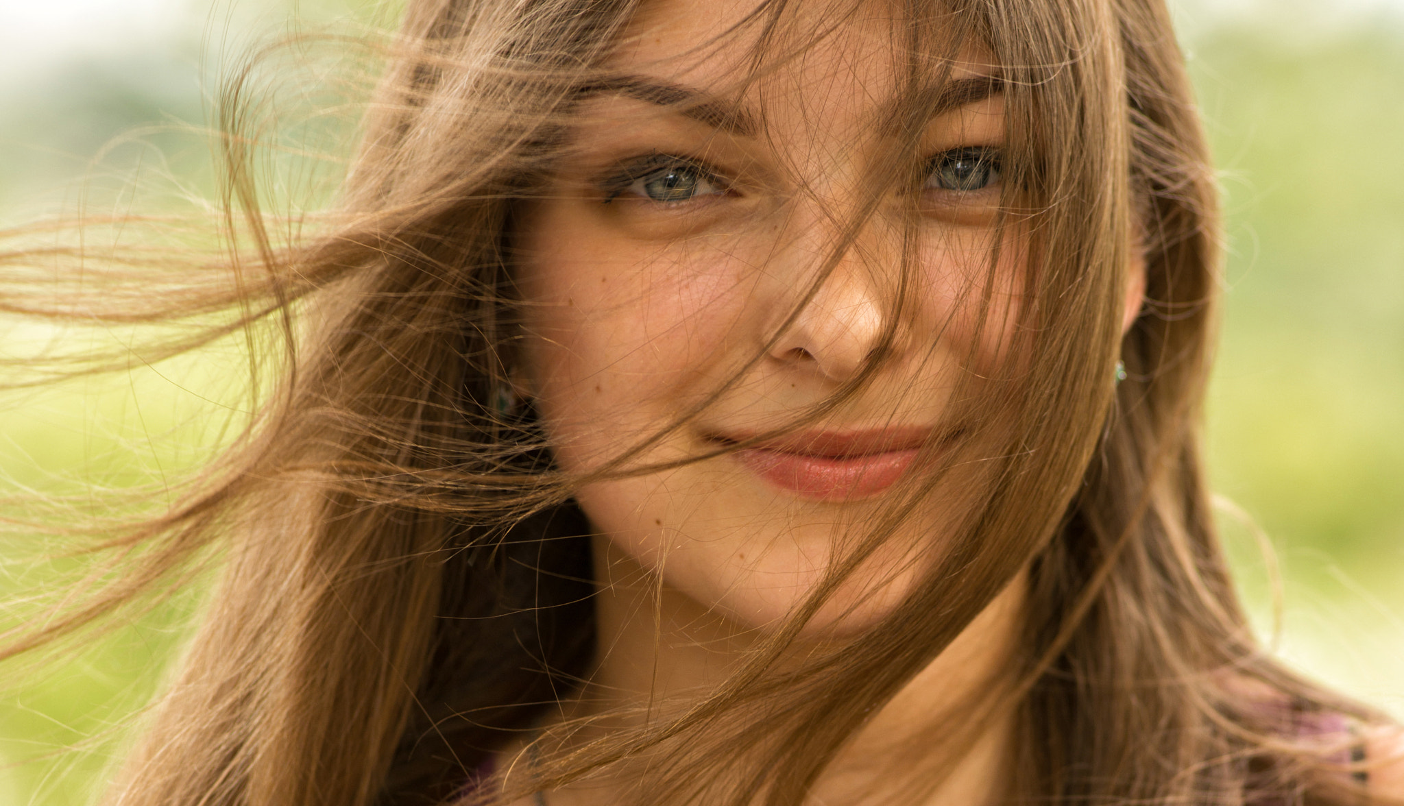 Daria Kuncikova Brunette Anton Pechkurov Women Face Looking At Viewer Hair In Face Closeup Portrait  2048x1176