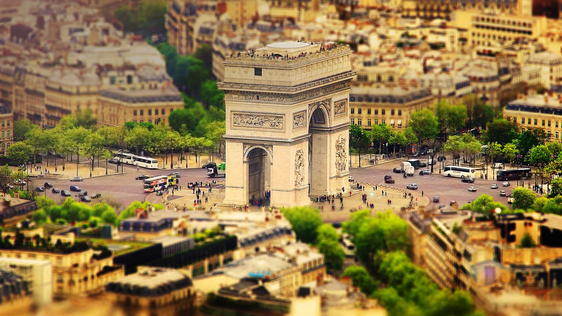 Arc De Triomphe Tilt Shift Paris France Monument Building Architecture 1920x1080