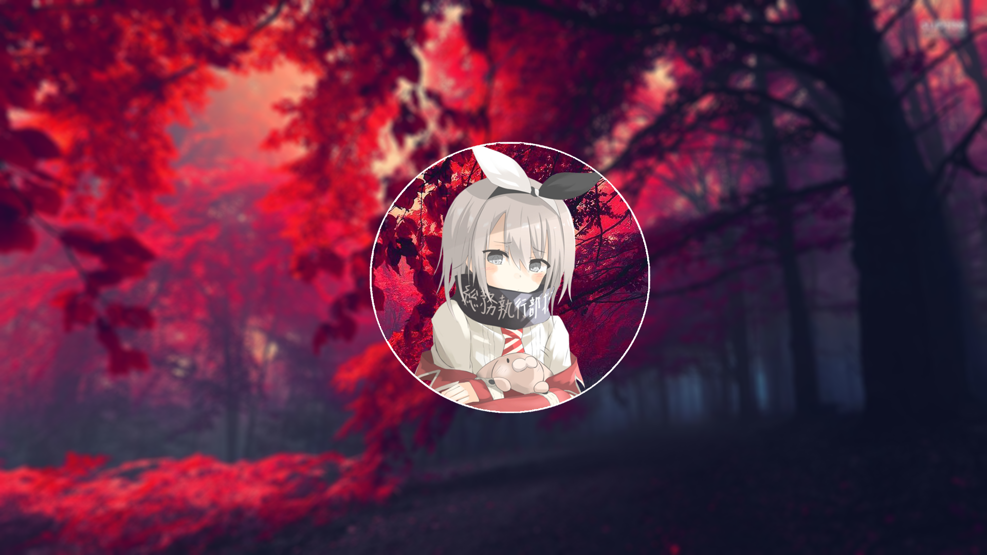 Anime Anime Girls Shy Nature Red Background Leaves Silver Hair Embarrassed Black Scarf Scarf Black R 1920x1080