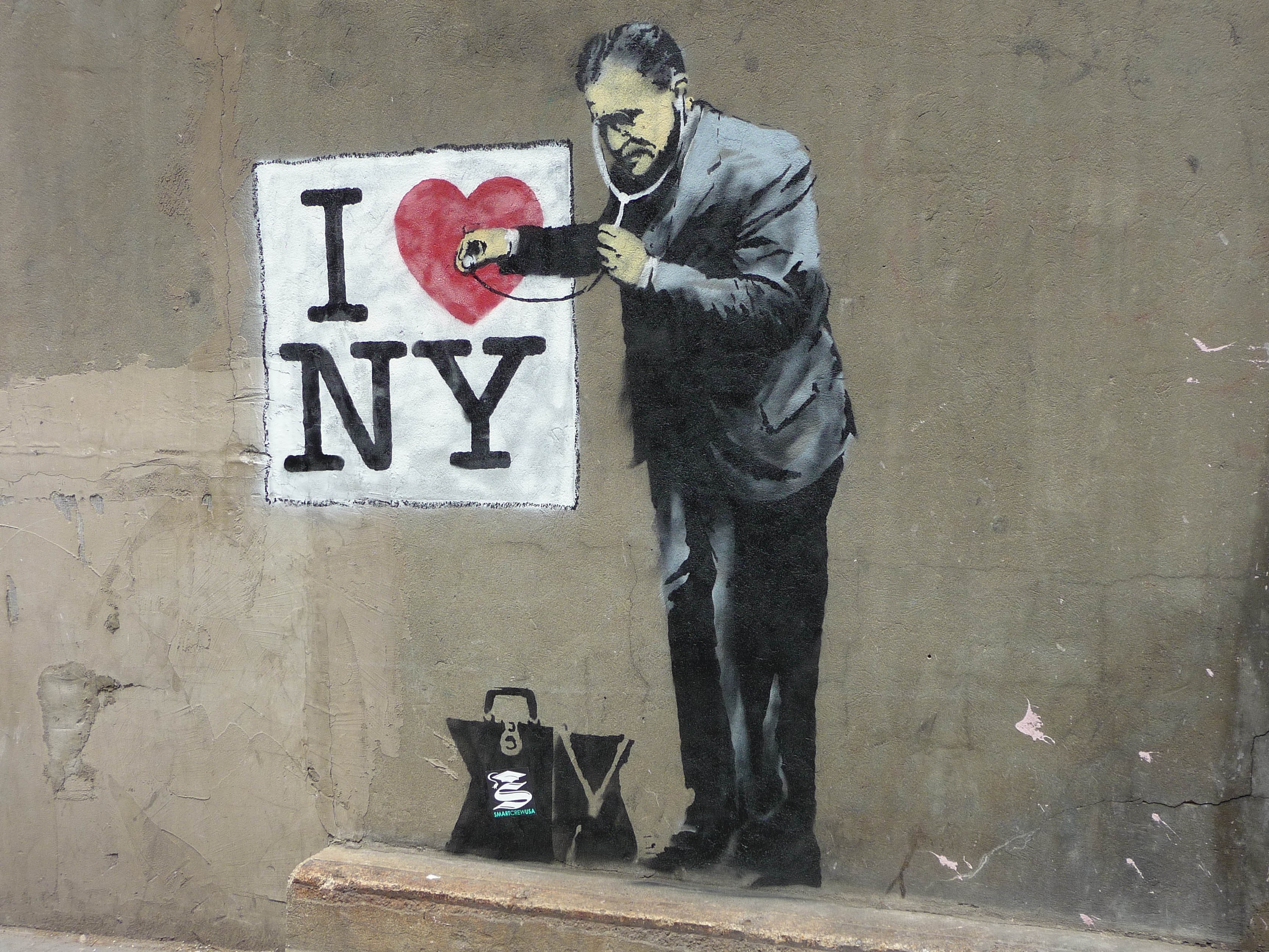 New York City USA Banksy Graffiti Men Wall Artwork Street Urban Doctors Handbags Humor Heart 3456x2592