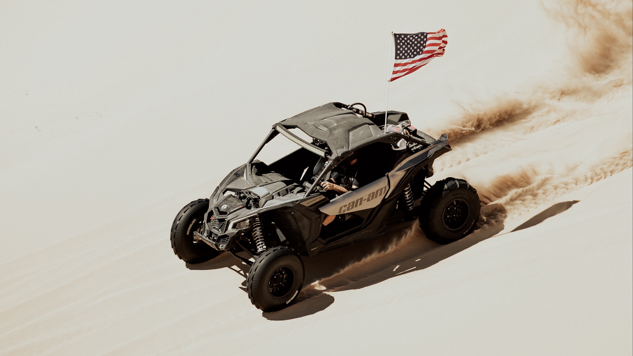ATV ATVs American Flag Vehicle Desert Algodones Dunes California Sand Dunes High Angle 2048x1152