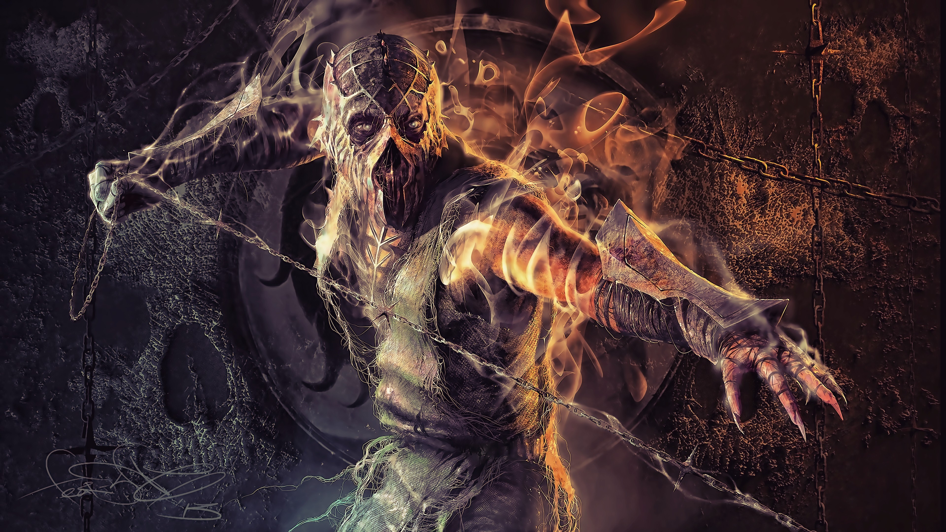 Mortal Kombat Artwork Video Games Fantasy Art Warrior Digital Art Chains Scorpion 3840x2160
