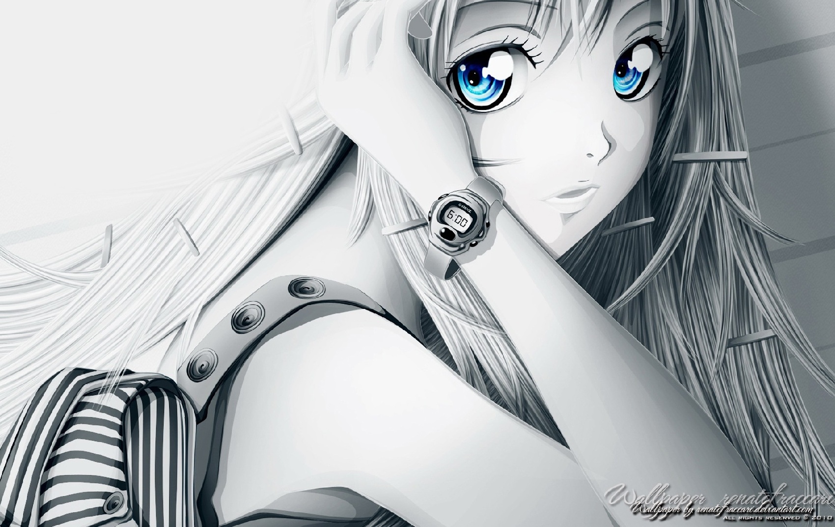 Anime Anime Girls Selective Coloring Blue Eyes 2010 Year 1700x1073
