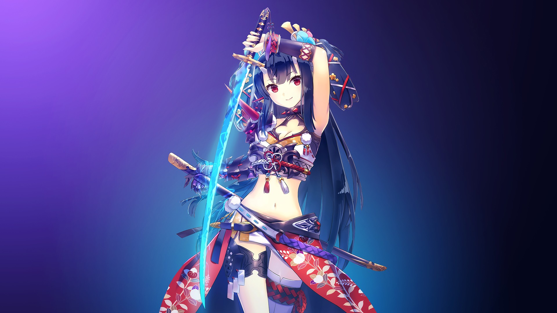 Swordswoman Anime Anime Girls Red Eyes Sword 1920x1080