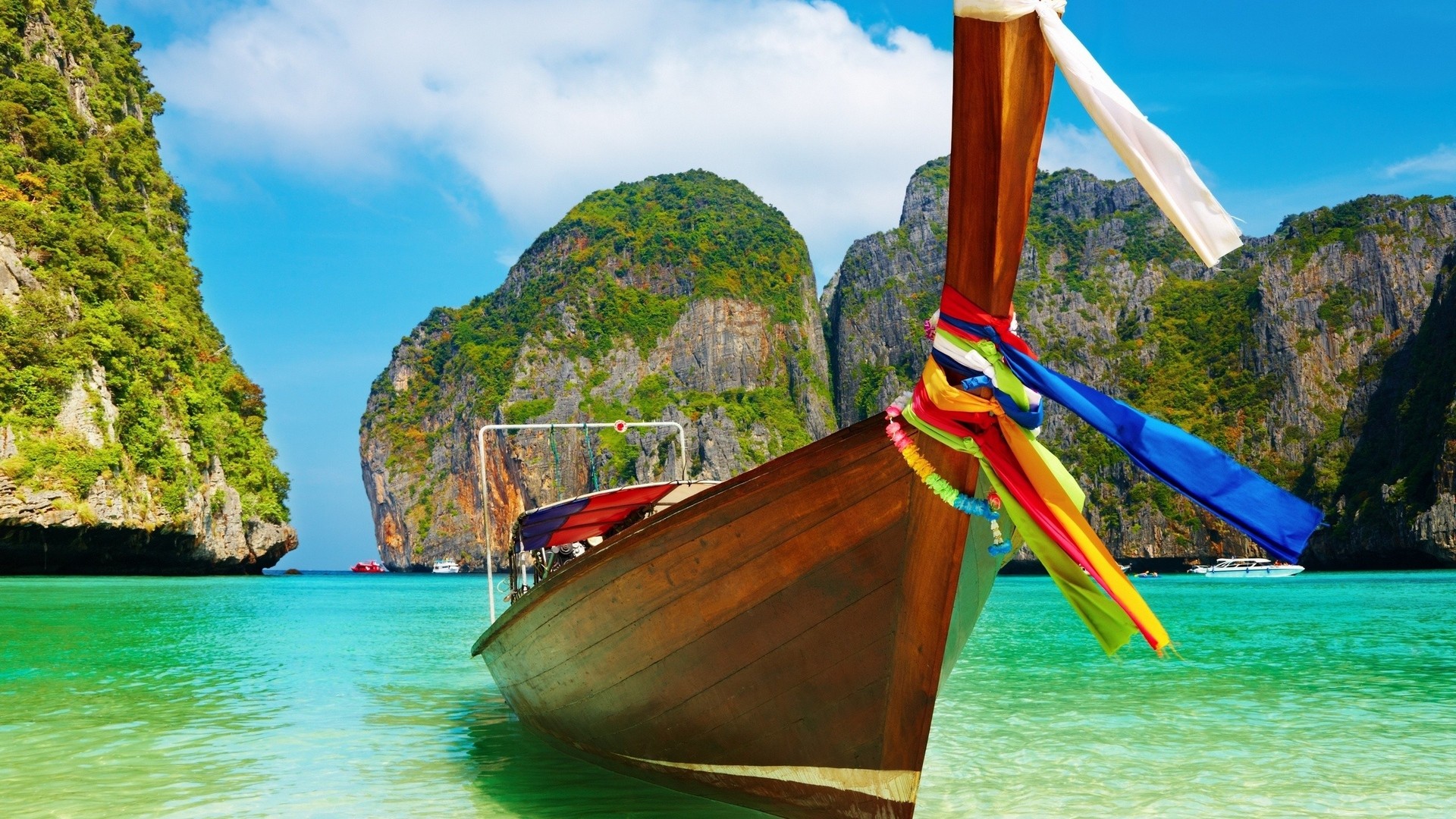 Nature Boat Phi Phi Islands Thailand Bay Cliff Wallpaper -  Resolution:1920x1080 - ID:556433 