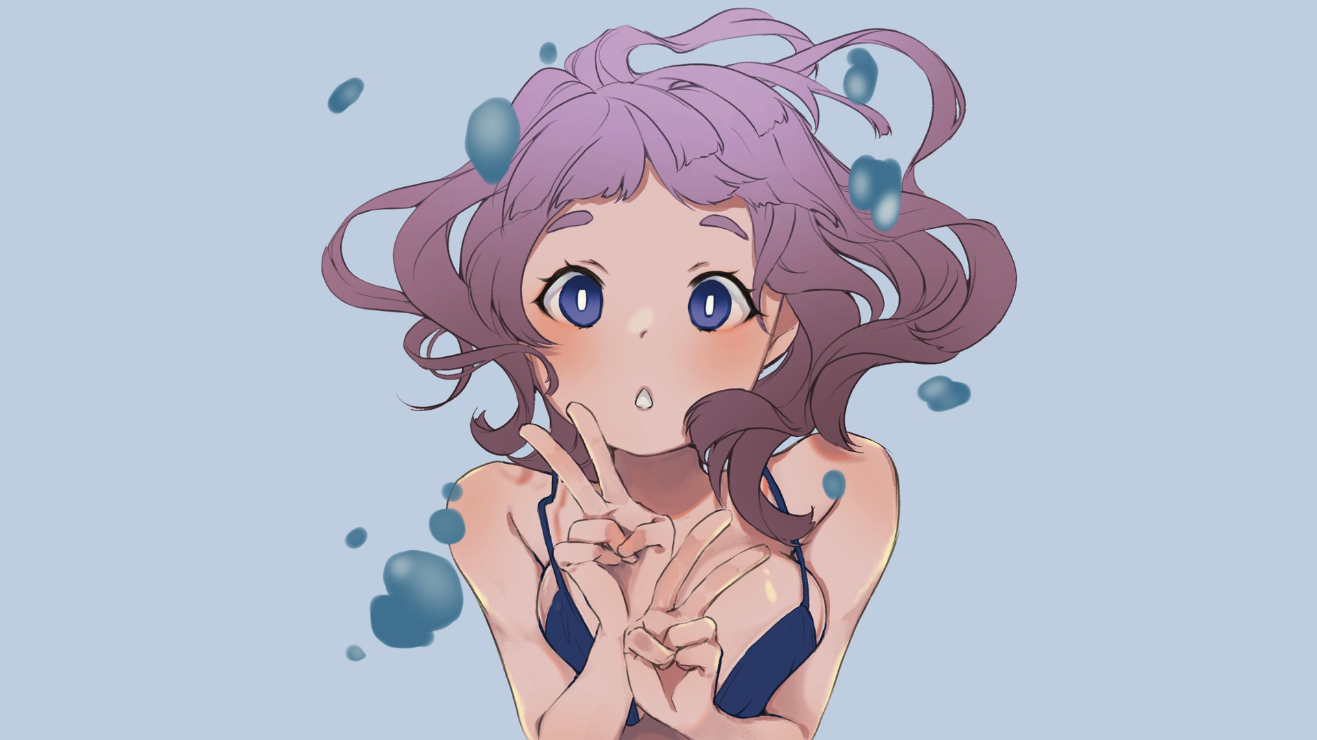 Anime Manga Anime Girls Simple Background Blue Background Looking At Viewer Underwater Short Hair Pu 1920x1080