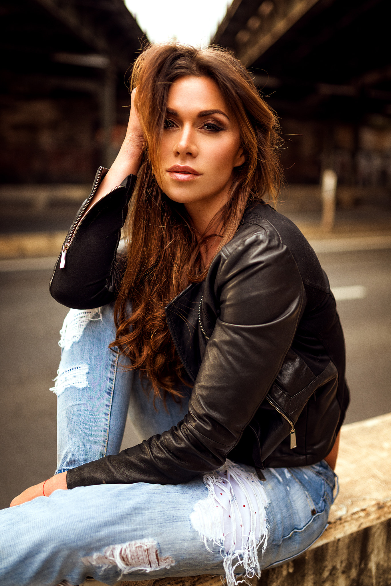 Women Model Miro Hofmann Torn Jeans Women Outdoors Urban Long Hair 500px Leather Jackets 1367x2048