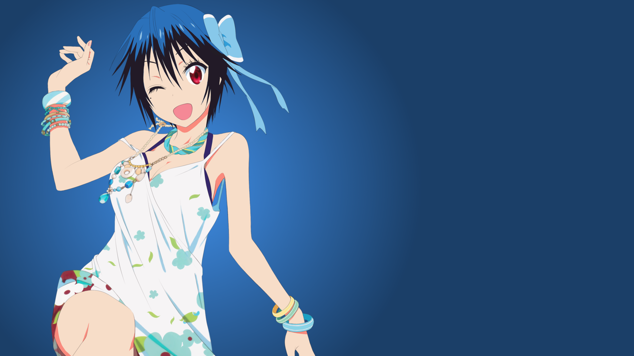 Nisekoi Tsugumi Seishirou Anime Girls Red Eyes Blue Background Simple Background Anime 2560x1440