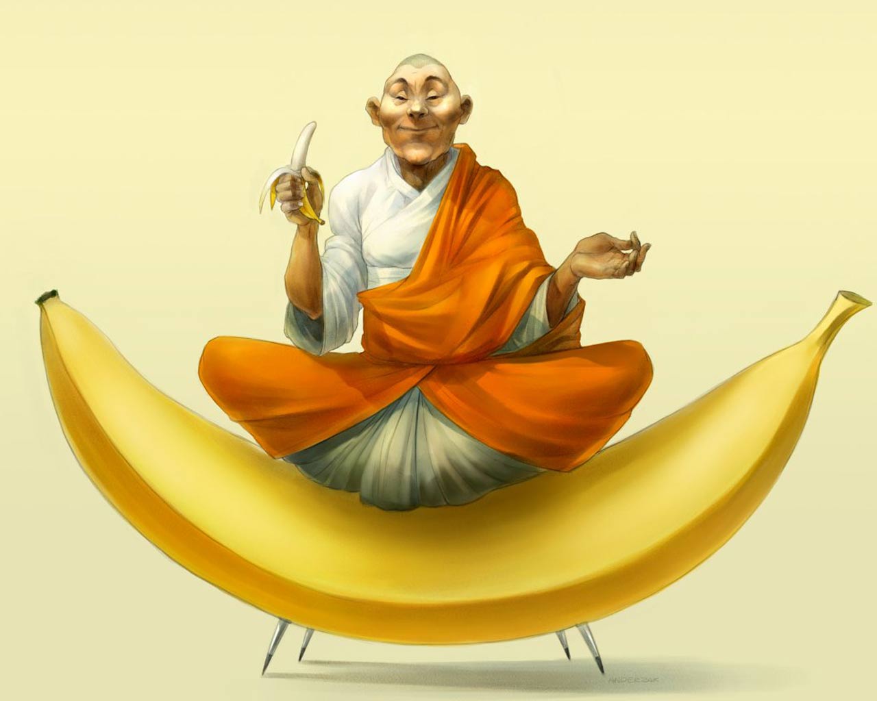 Digital Art Monks Bananas Humor 1280x1024
