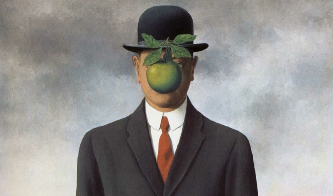 Rene Magritte Artwork Tie Apples Men Hat Suits 1302x768