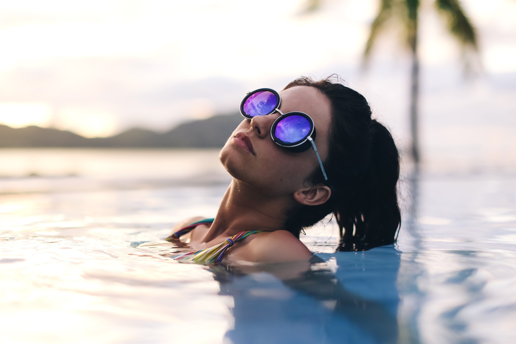 Women Aurela Skandaj Brunette Glasses Sunglasses Women With Glasses Wet Women Outdoors Water Model 2048x1365