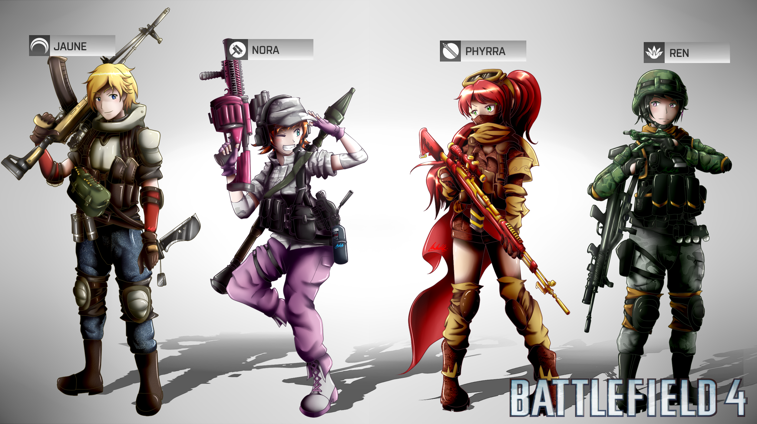 RWBY Battlefield 4 Battlefield Anime Boys Anime Girls Weapon Pyrrha Nikos Nora 2500x1400