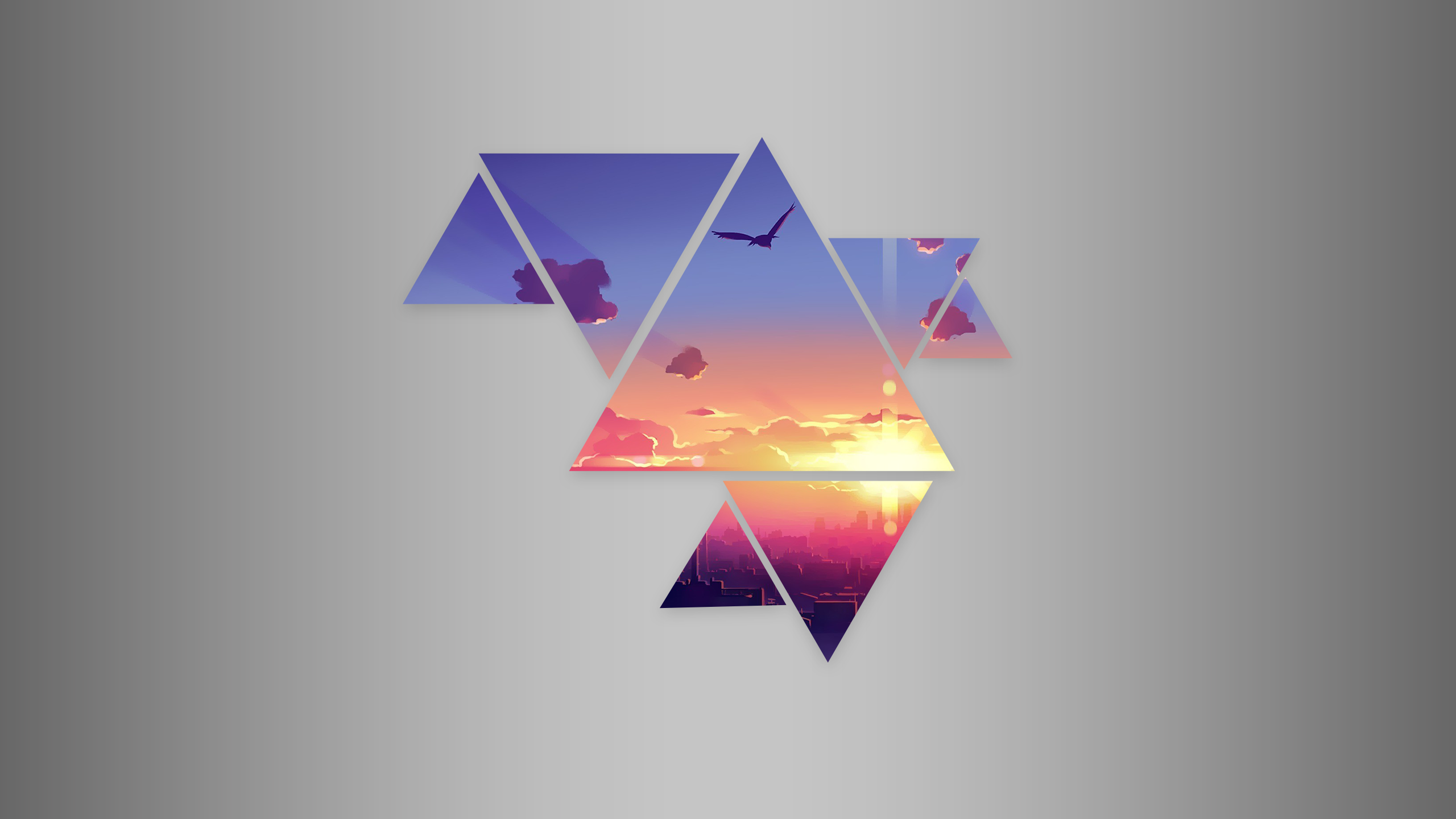 Abstract Sunset Triangle Simple Background Digital Art 2560x1440