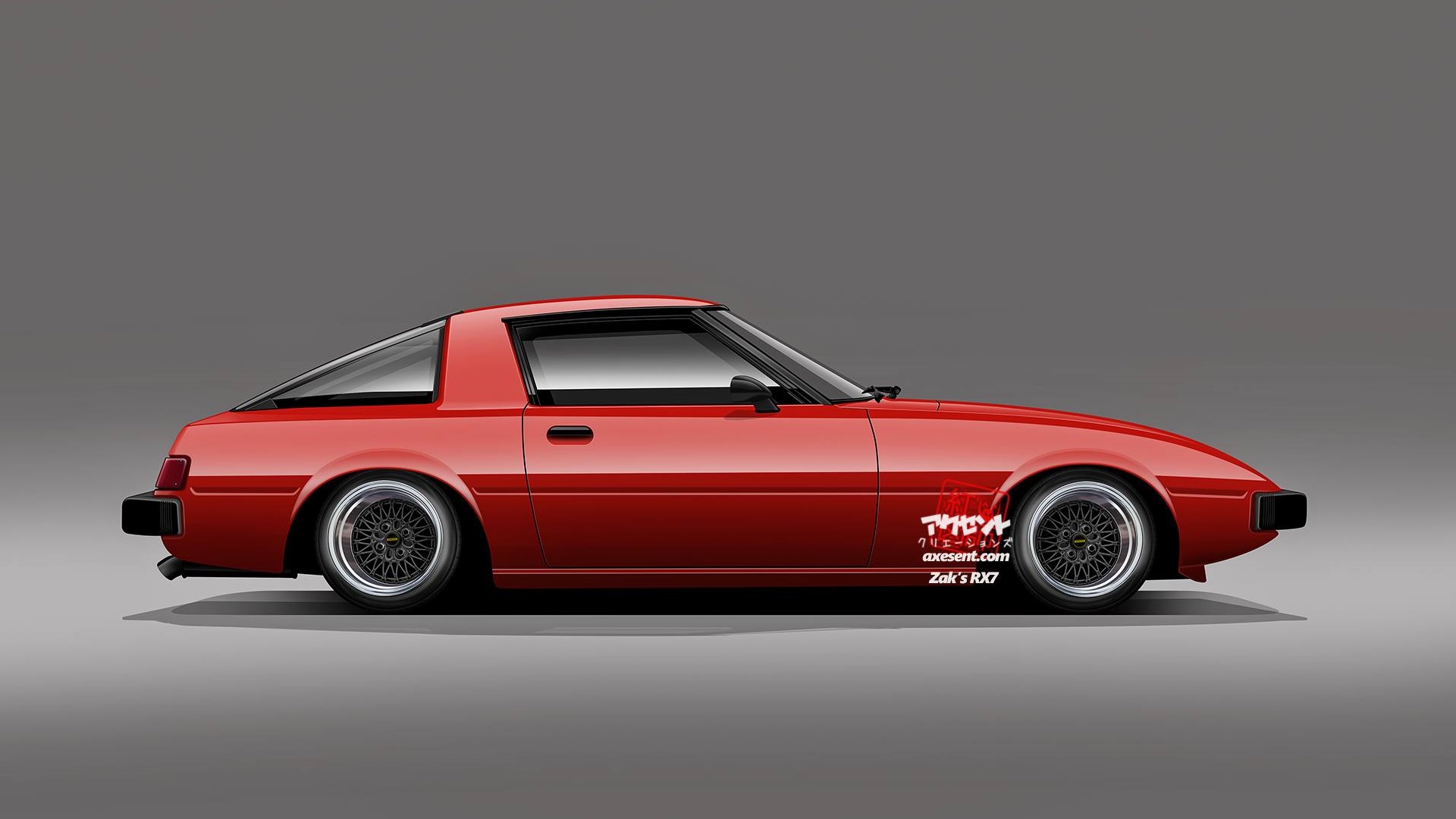 Axesent Creations Mazda RX 7 JDM Render Mazda Japanese Cars Side View Red Cars Mazda RX 7 FB 1920x1080