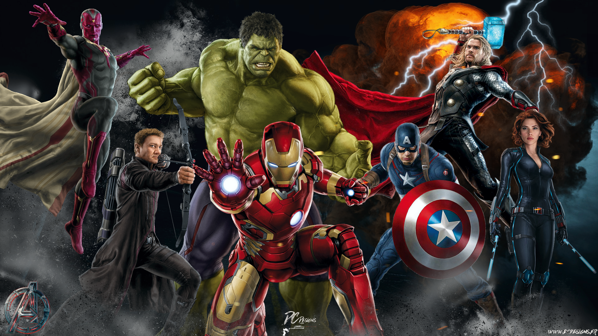 Marvel Cinematic Universe Marvel Comics Iron Man Thor Hulk Vision Captain America Black Widow Hawkey 1920x1080