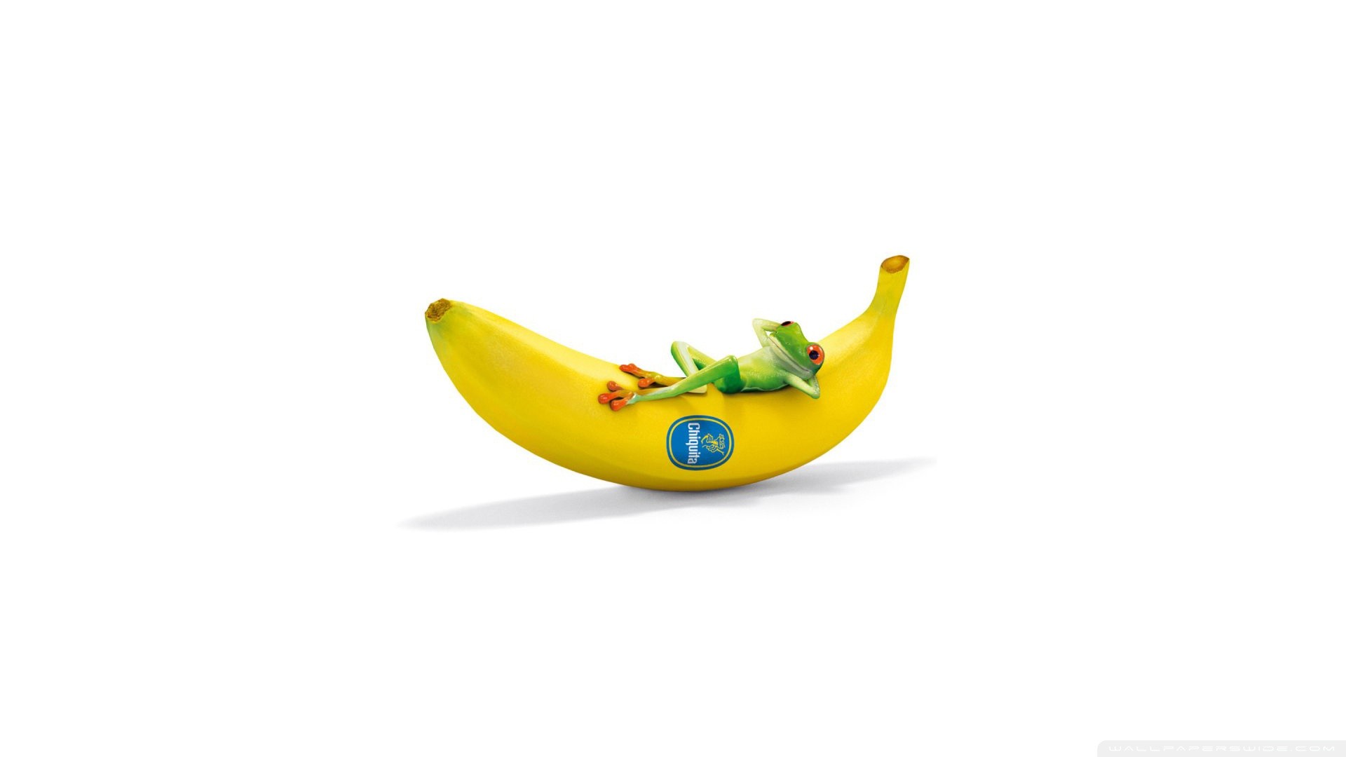 Digital Art Minimalism Humor Simple Background Frog Animals Fruit Bananas 3D White Background Yellow 1920x1080