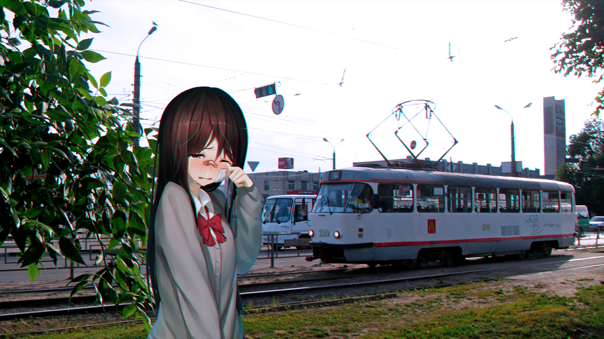 Anime Anime Girls Sad Crying Tram Russia Transport Anime Irl 1920x1080