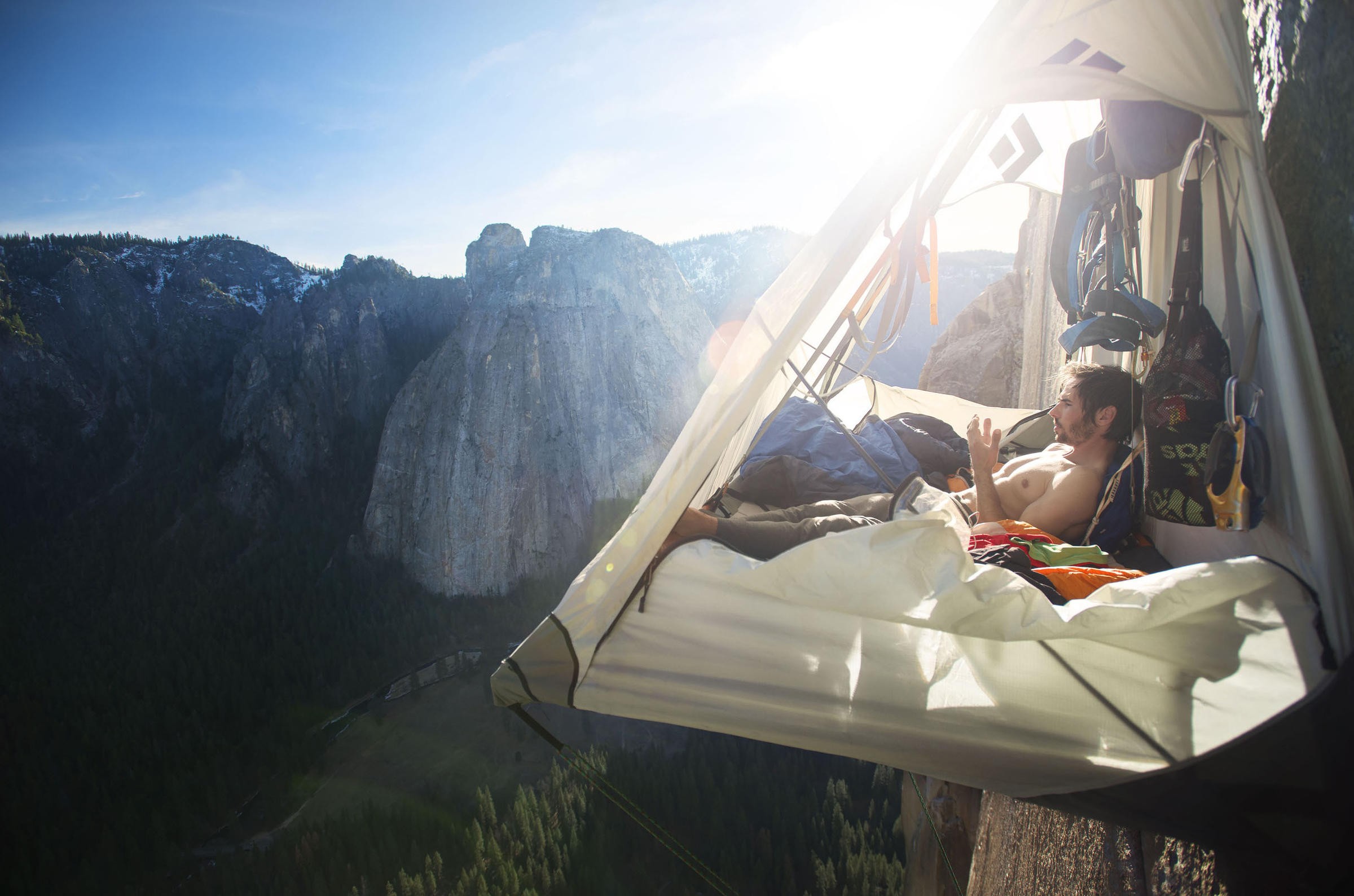 Nature Landscape Mountains Climbing Rock Climbing Shirtless Men Meditation Tent Sunlight Trees Fores 2400x1589