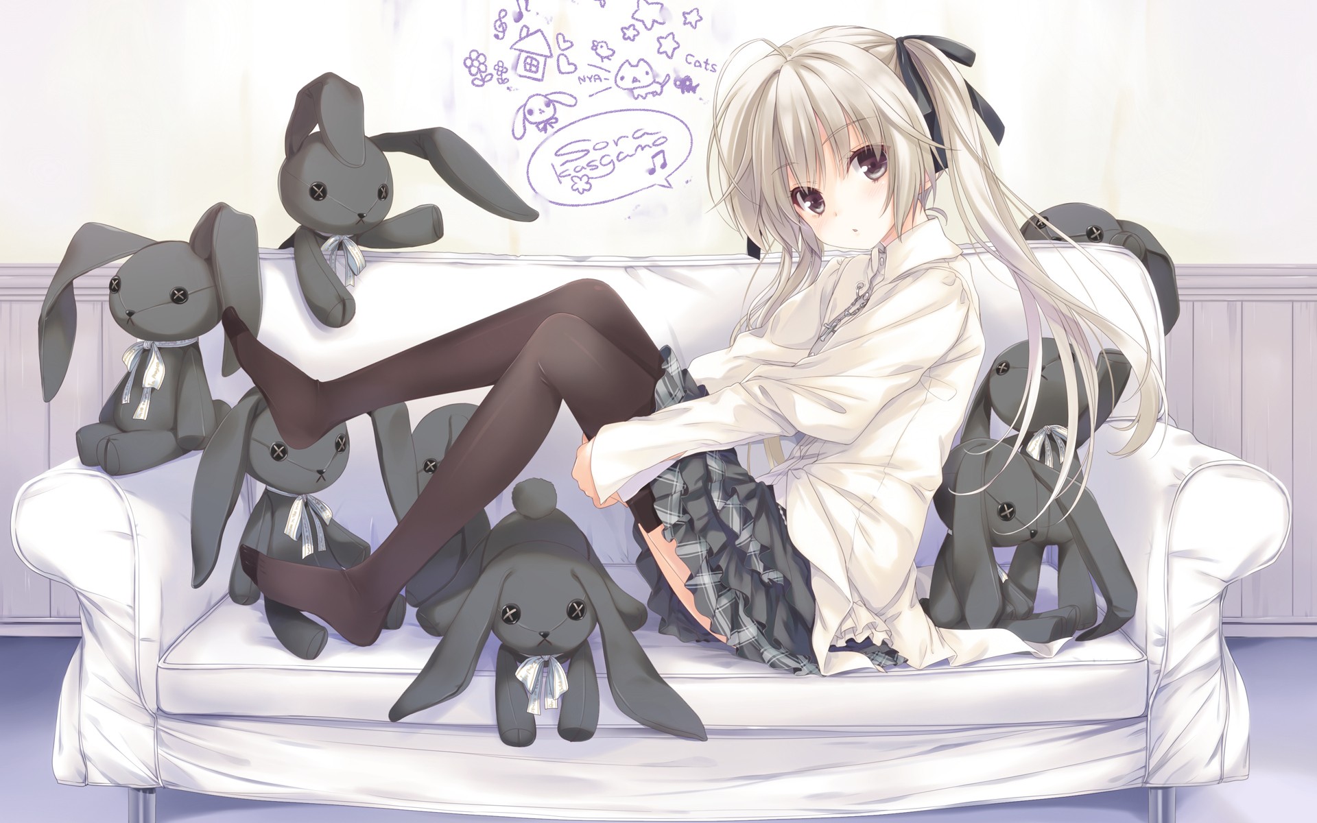 Yosuga No Sora Kasugano Sora Anime Anime Girls Skirt Long Hair Gray Hair Brown Eyes 1920x1200