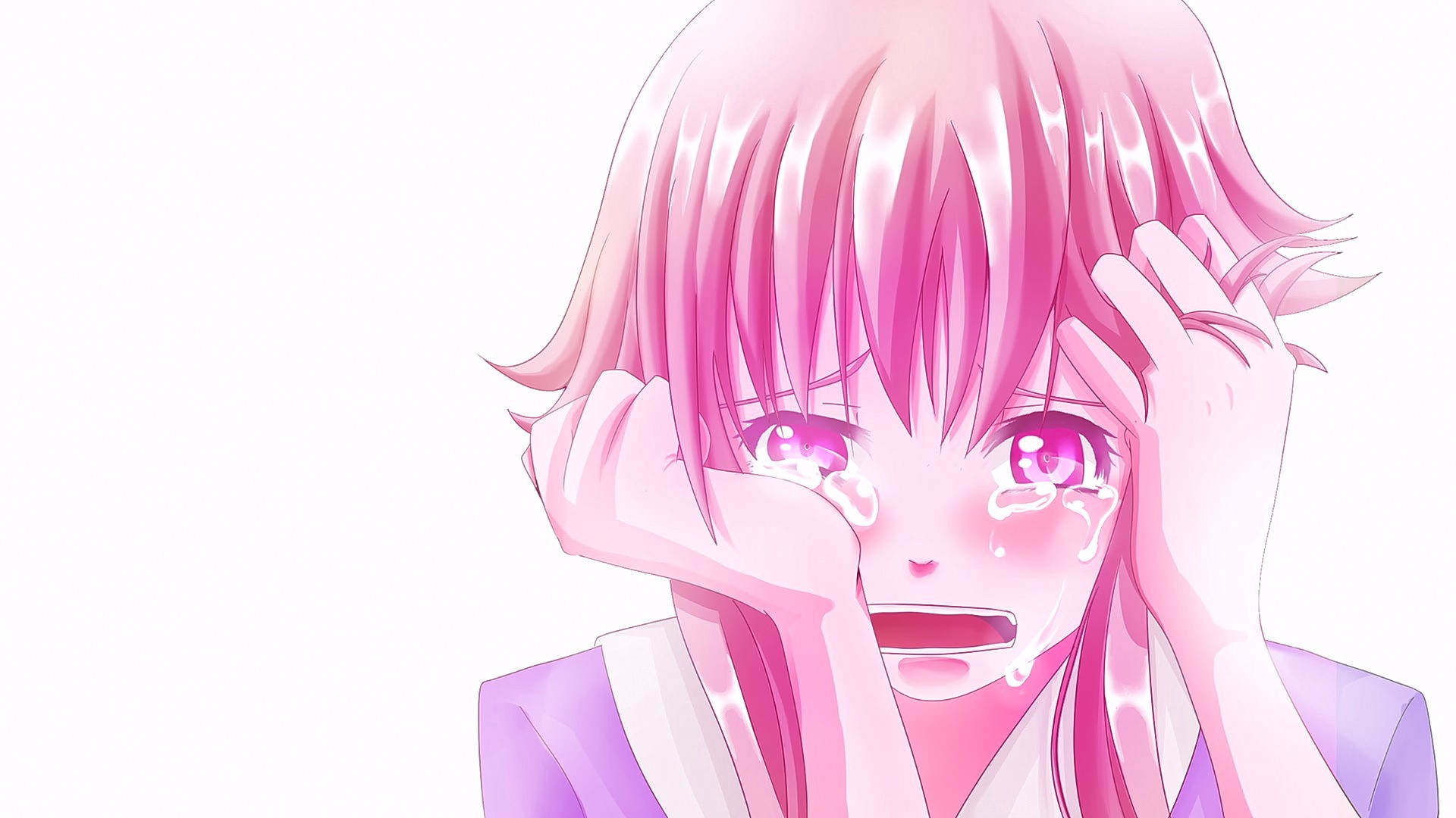 Anime Anime Girls White Background Pink Hair Sadness Crying Open Mouth Pink Eyes Short Hair Looking  1920x1080