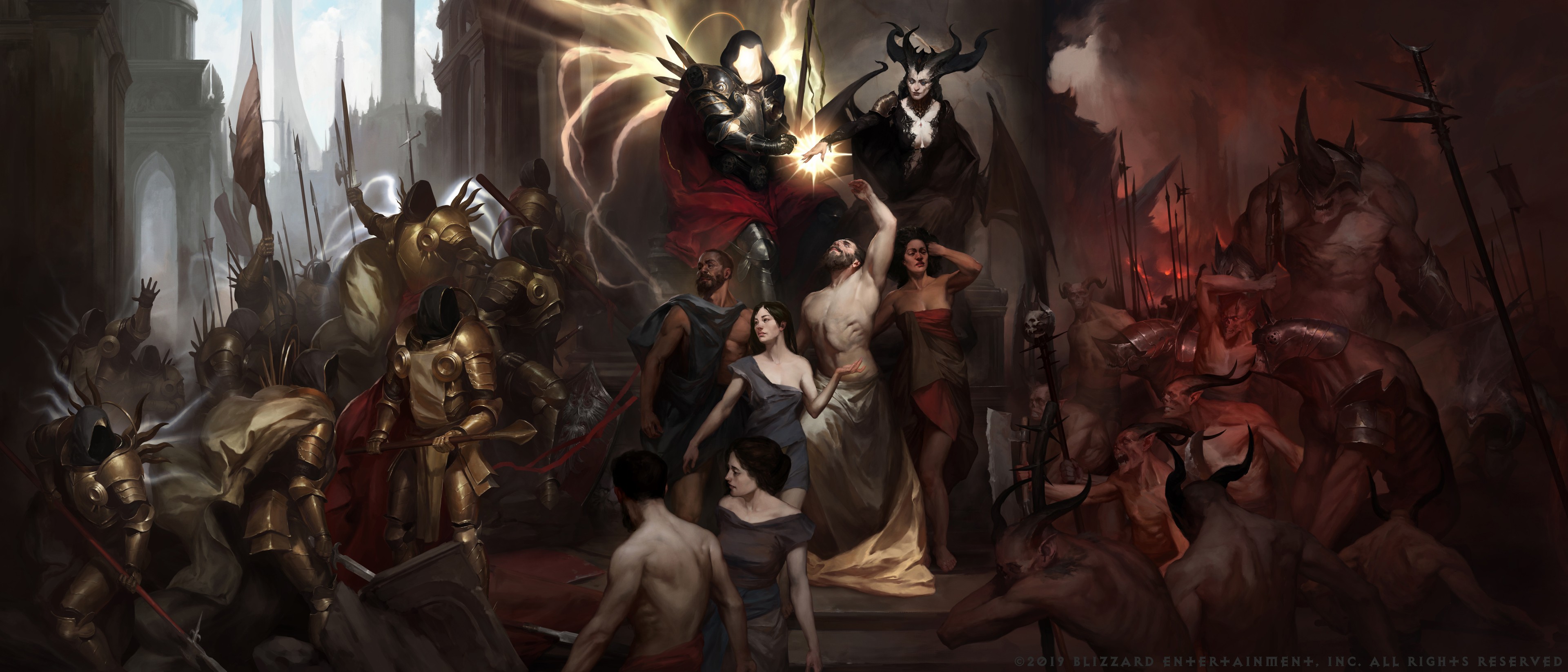 Diablo Lilith Archangel Armor Demon Wings People Clothes Spear Horns Blizzard Entertainment Battle W 3840x1646