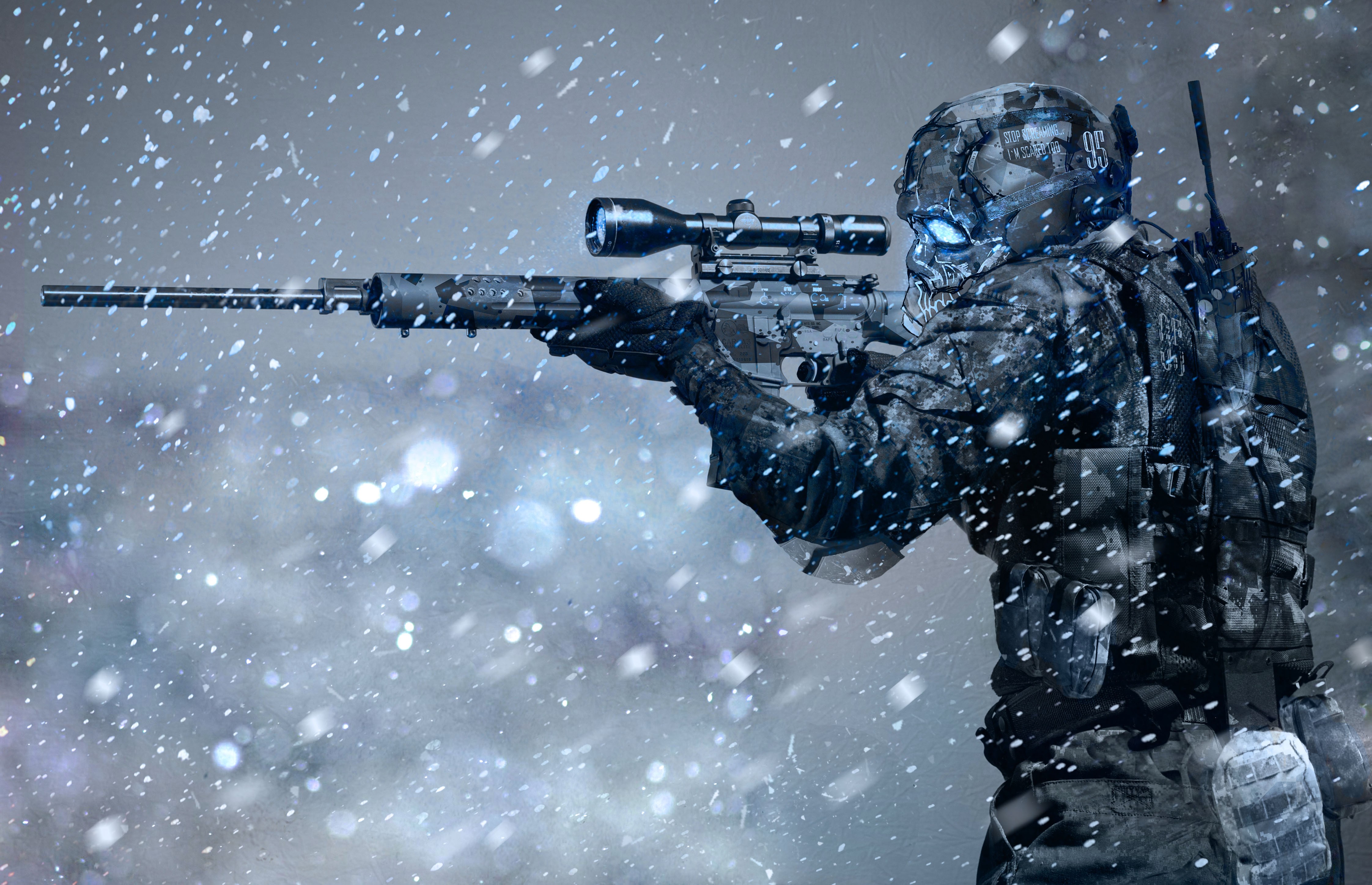 Soldier Sniper Rifle Winter Snow Science Fiction Futuristic Special Forces 4488x2895