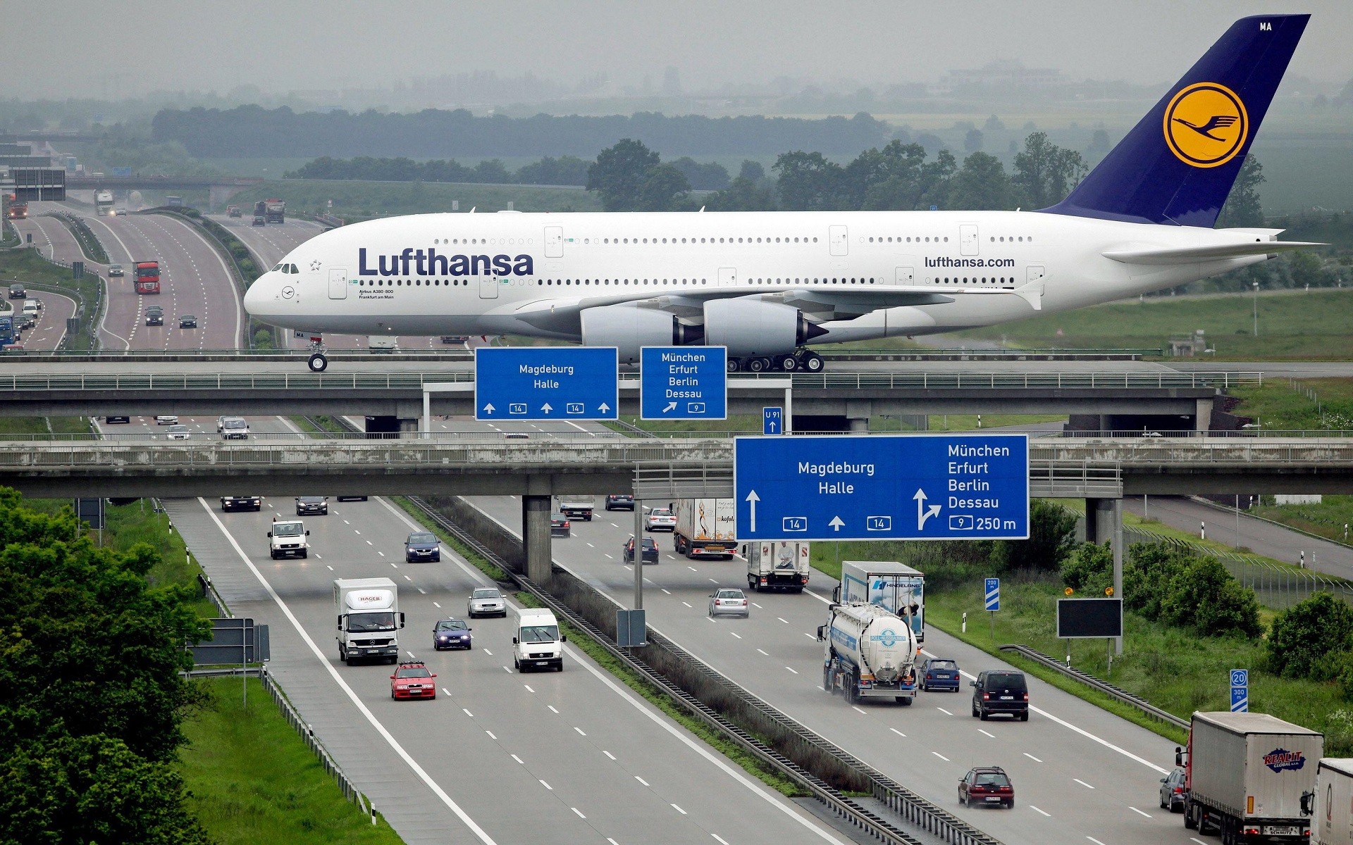 Aircraft Passenger Aircraft Lufthansa Airbus A380 Road Car Germany 1920x1200