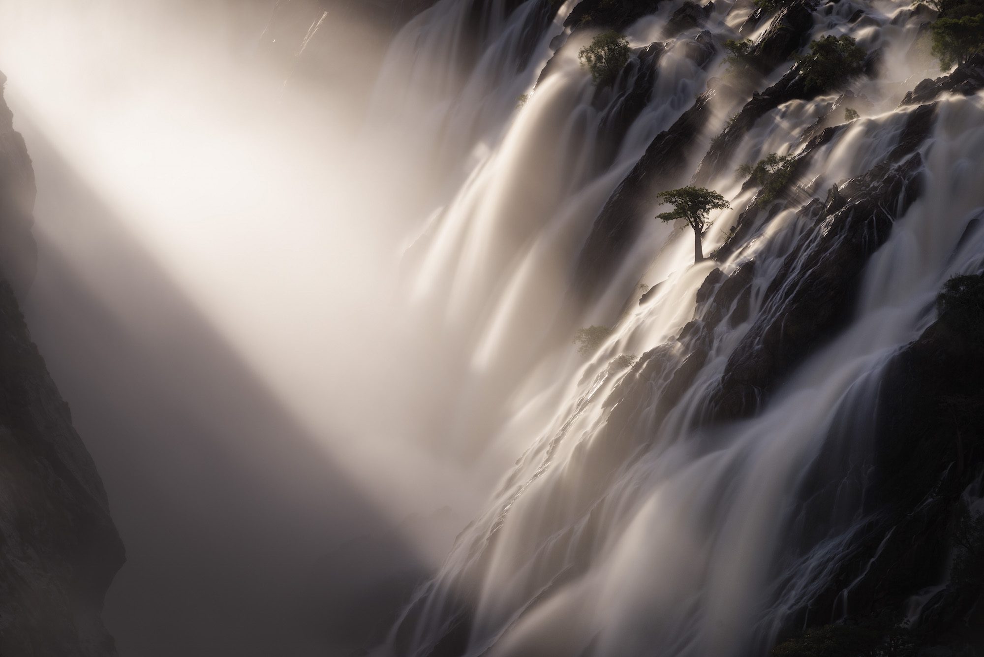 Nature Landscape Water Long Exposure Waterfall Sun Rays Trees Rock Africa Namibia 2000x1335