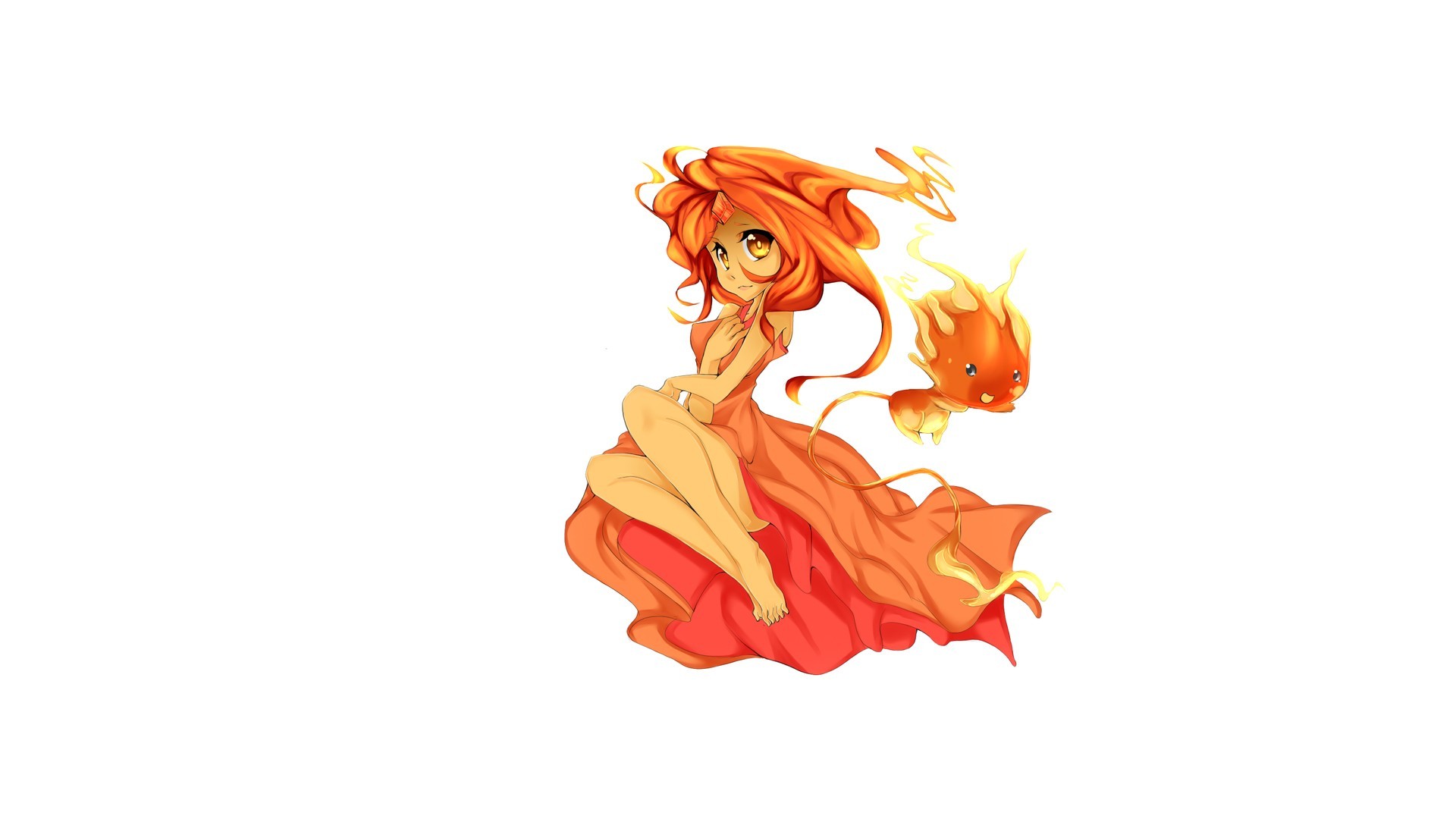 Flame Princess Simple Background Barefoot White Background 1920x1080
