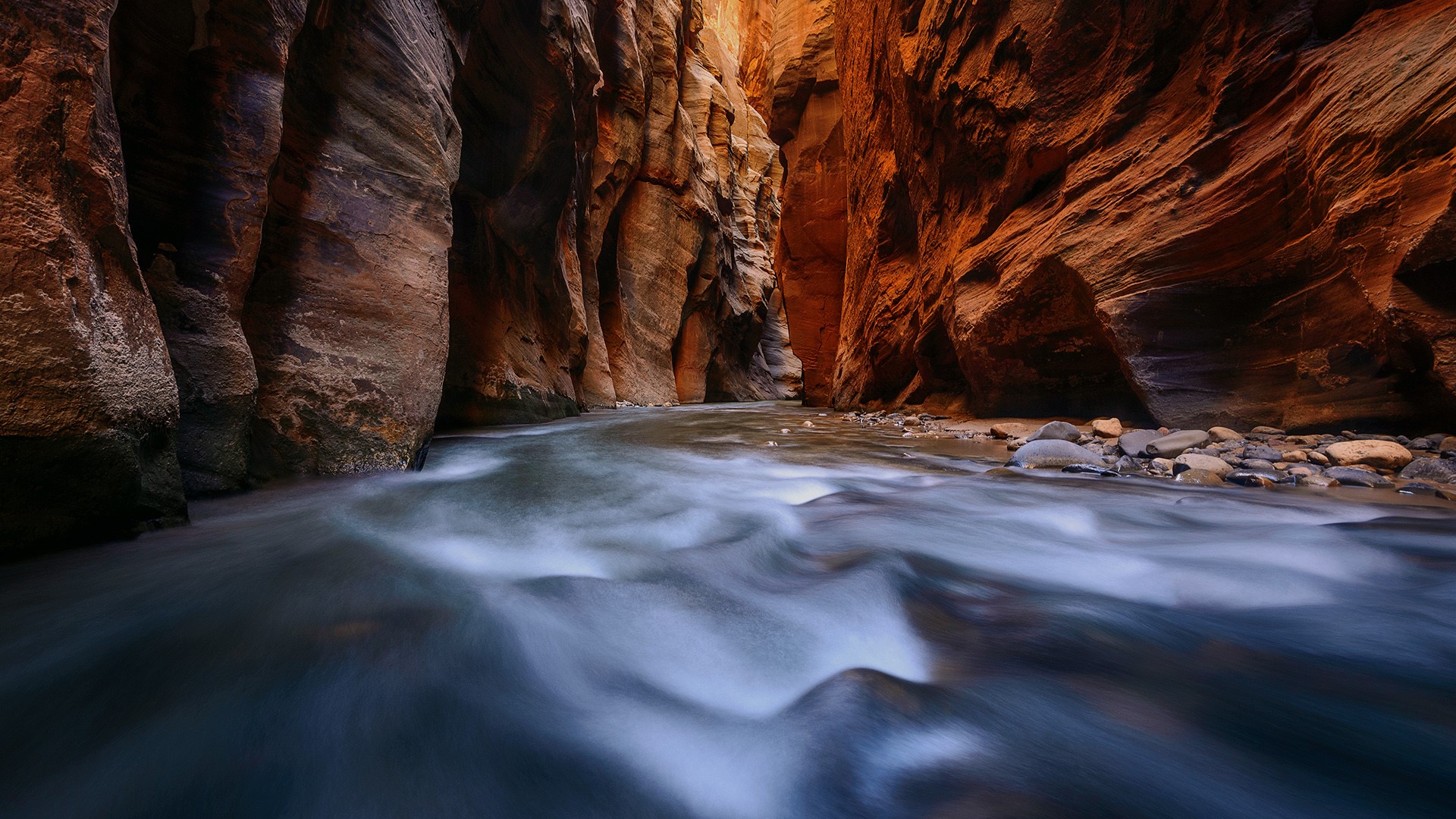 Nature Landscape Canyon Rocks Water Spring Long Exposure Zion National Park Utah USA 1920x1080
