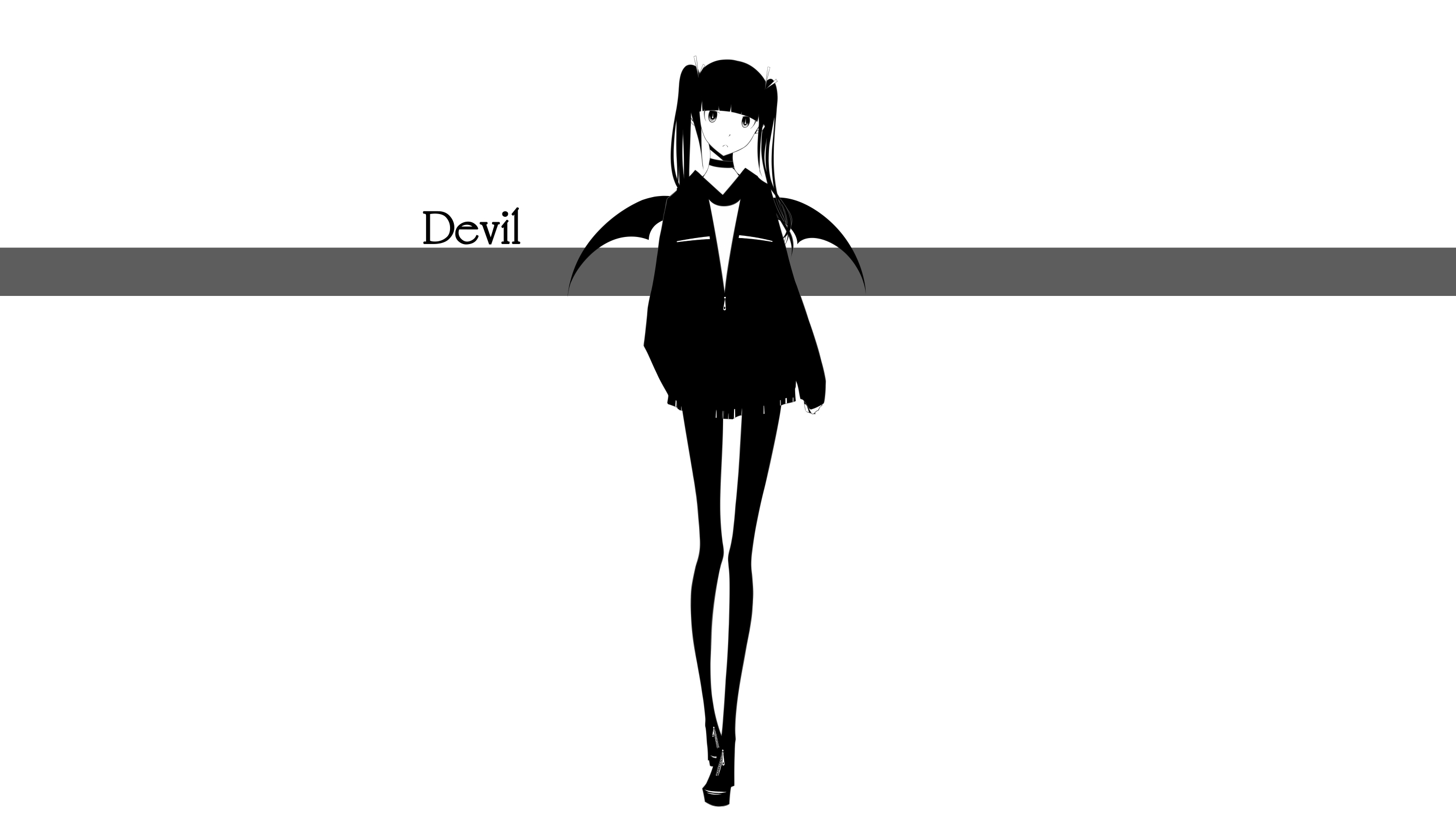 Haru Anime Girls Original Characters Simple Background Skirt Wings Long Hair Jacket Collar Devil Gir 2666x1500