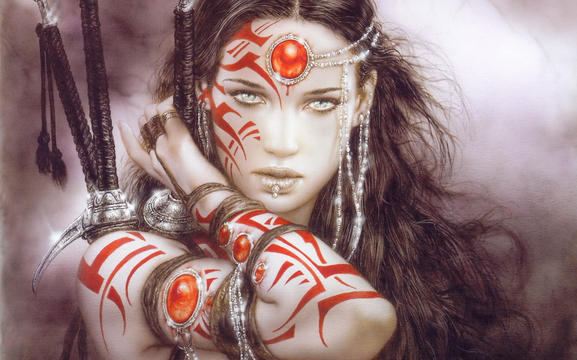 Realistic Women Luis Royo Fantasy Art Brunette Ink 1920x1200