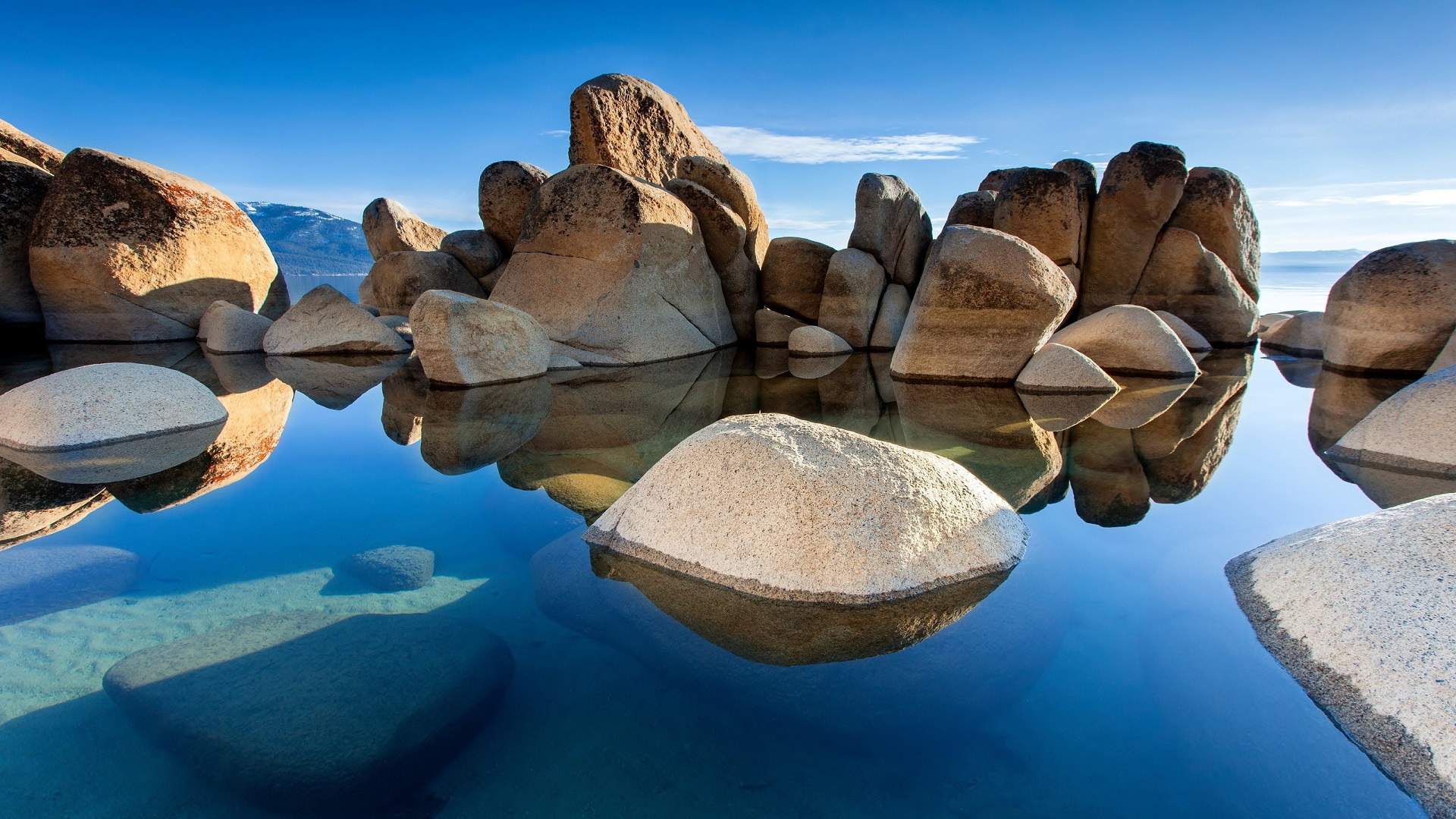 Rock Nature Water Sky Blue Landscape Calm Calm Waters Clear Water Rocks Blue Reflection Sky Turquois 1920x1080