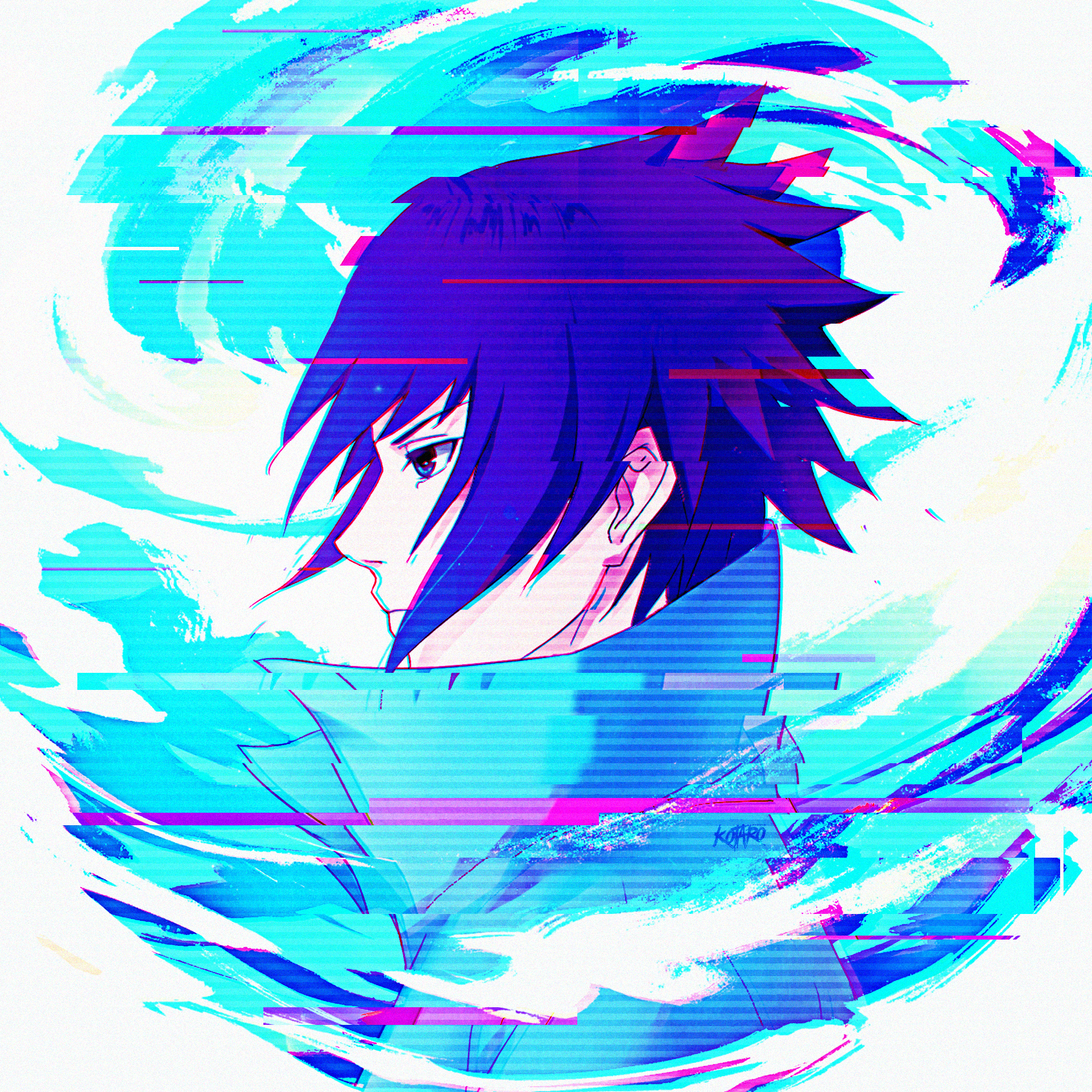 Anime Anime Boys Anime Girls Naruto Anime Naruto Shippuuden Uchiha Sasuke Glitch Art Simple Simple B 1920x1920