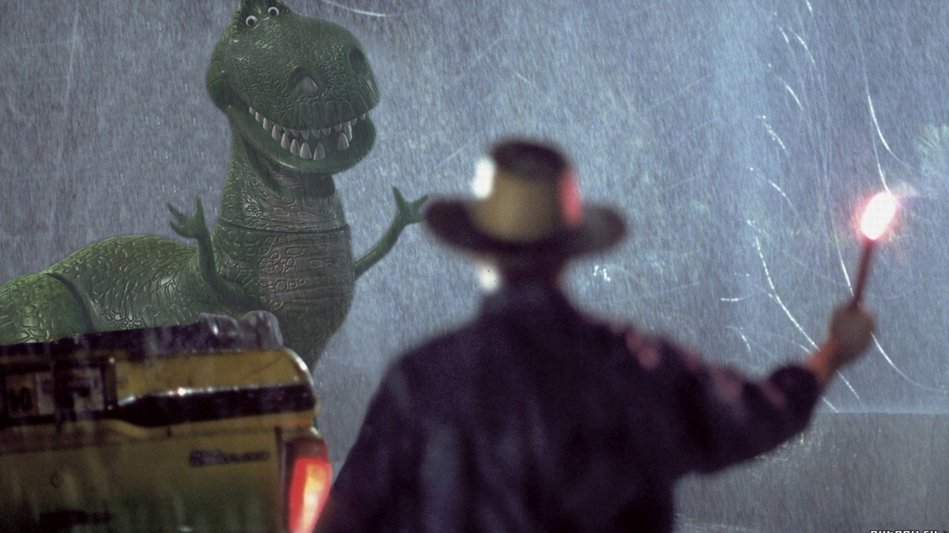 Flares Rain Crossover Humor Jurassic Park Toy Story 1920x1080