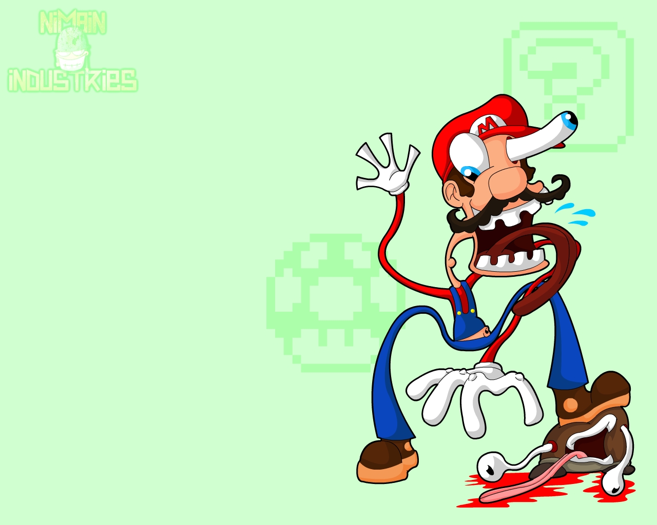 Mario Goomba Blood Weird Cartoon 1280x1024