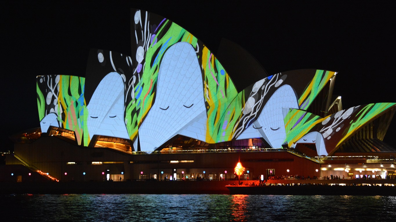 Sydney Australia Festival Light Colors Colorful Architecture Night Sydney Opera House 1366x768